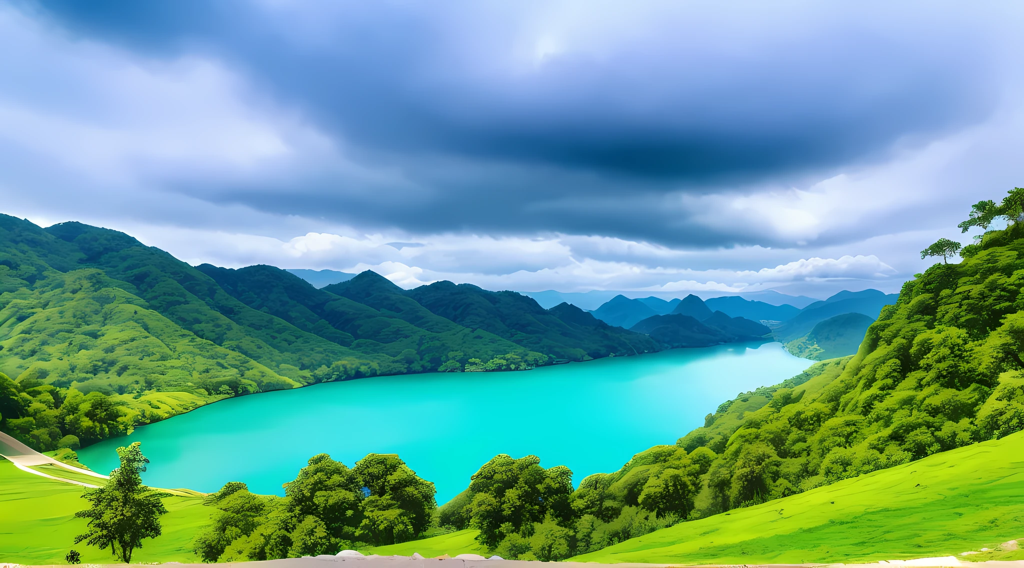 scenery, outdoor, sky, cloud, day, no humans, mountain, panorama, water, tree, blue sky, waterfall, cliff, nature, lake, river, cloudy sky
