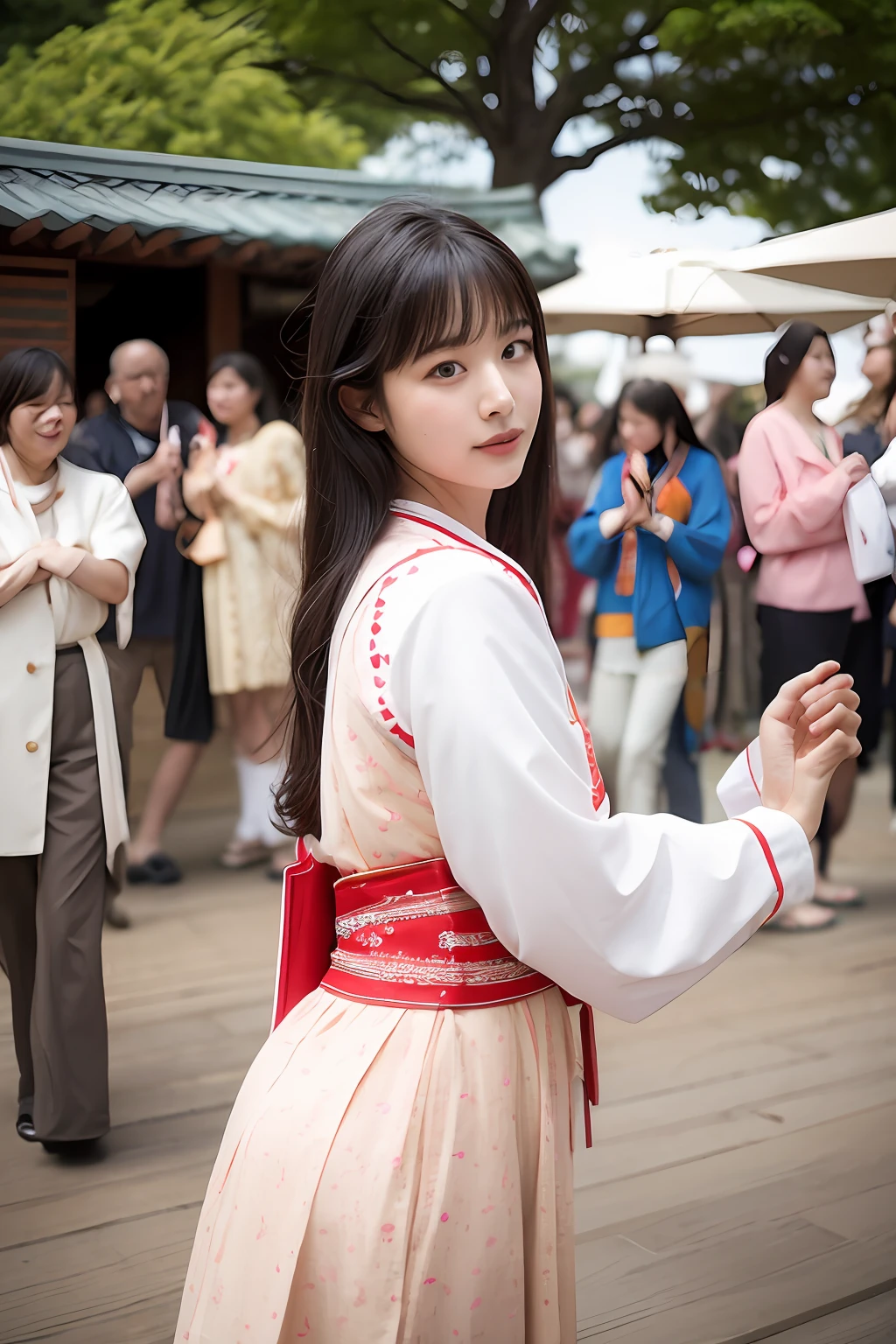 “In the picturesque town of Gyeongju, known for its ancient history and scenic beauty, a 20-year-old Korean girl named Soo-jin prepared to celebrate a traditional festival. She adorned herself in a stunning Hanbok, a dress that embodied the rich cultural heritage of Korea. The vibrant colors and intricate embroidery of her Hanbok caught the attention of both locals and tourists alike. As she participated in the festival’s lively activities, she encountered an unexpected opportunity to showcase her talents to a renowned artisan. Write about Soo-jin’s unforgettable day at the festival, her encounters with kindred spirits, and the pivotal moment that leads to a captivating journey of self-discovery and artistic expression.”