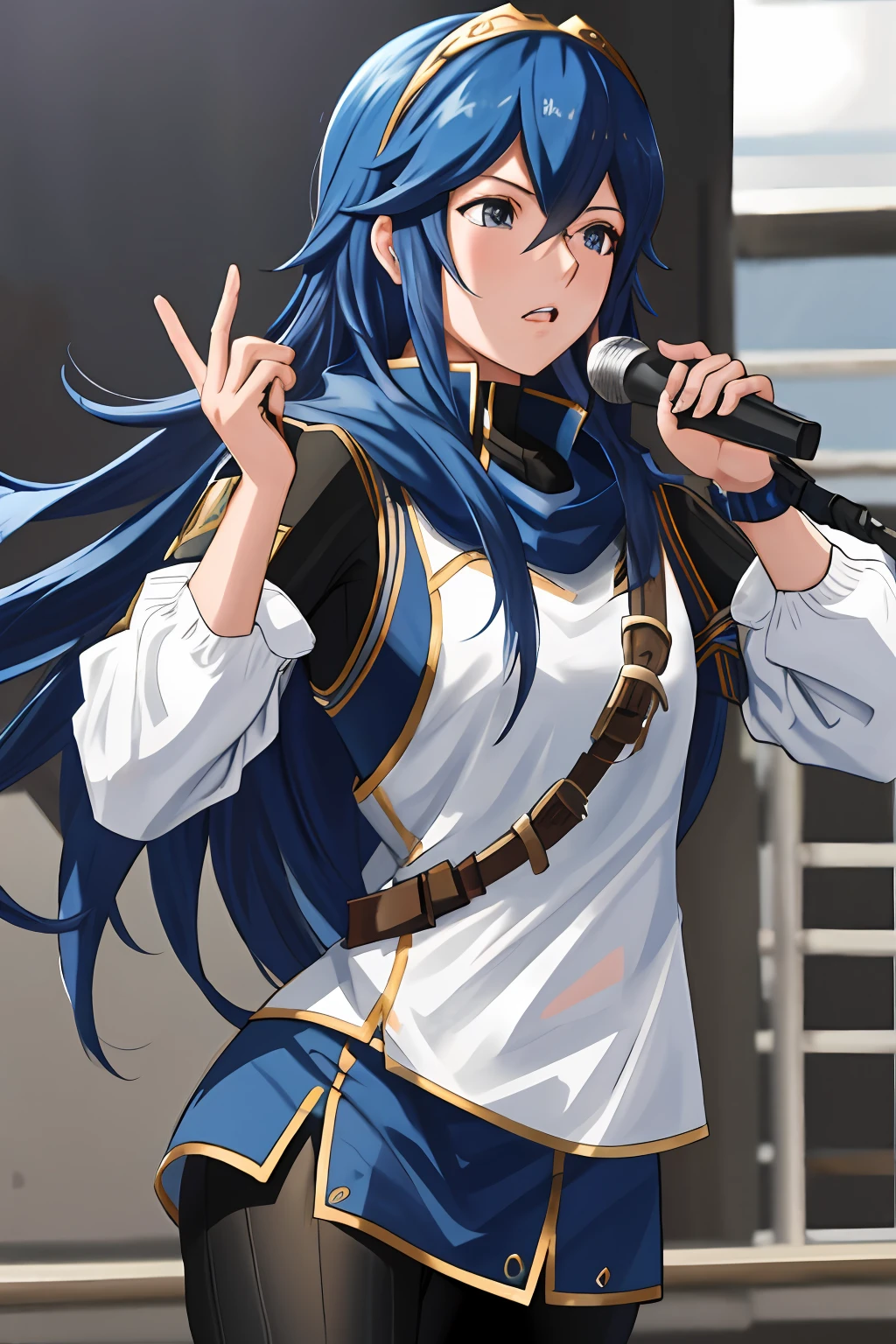 "lucina fe, serious expression a chav rapper, showcasing her skills on the mic rapping liek a gangsta rapper in the ghetto yo!!. she bad as hell"