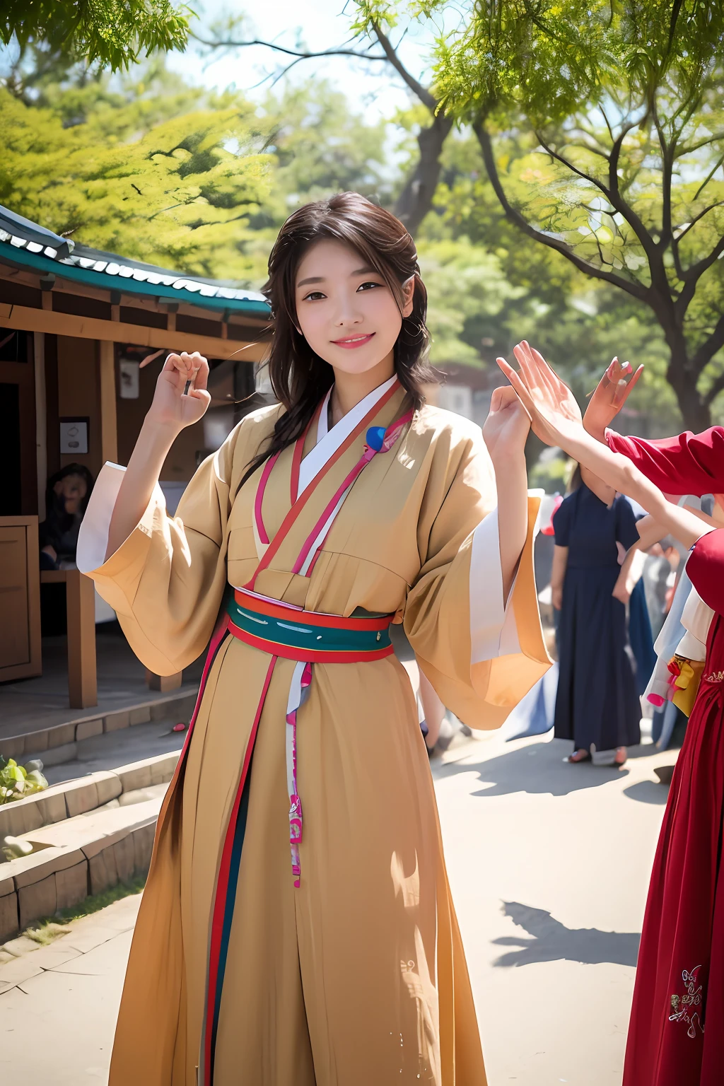 “In the picturesque town of Gyeongju, known for its ancient history and scenic beauty, a 20-year-old Korean girl named Soo-jin prepared to celebrate a traditional festival. She adorned herself in a stunning Hanbok, a dress that embodied the rich cultural heritage of Korea. The vibrant colors and intricate embroidery of her Hanbok caught the attention of both locals and tourists alike. As she participated in the festival’s lively activities, she encountered an unexpected opportunity to showcase her talents to a renowned artisan. Write about Soo-jin’s unforgettable day at the festival, her encounters with kindred spirits, and the pivotal moment that leads to a captivating journey of self-discovery and artistic expression.”