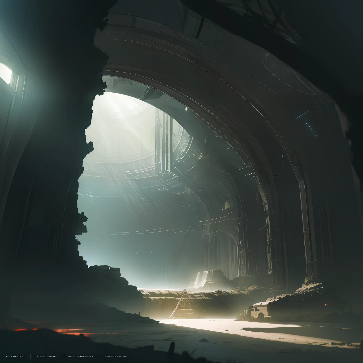 Archaeological excavation site Underground exposure Prehistoric spaceship found Internal structure Mysterious symbols Mechanical patterns Biodynamic technology Console Space gate Ancient technology dome Archaeological excavation site Doomsday atmosphere Nostalgic tones Old photo texture Dusk cinematic grain Super clear Dreamy