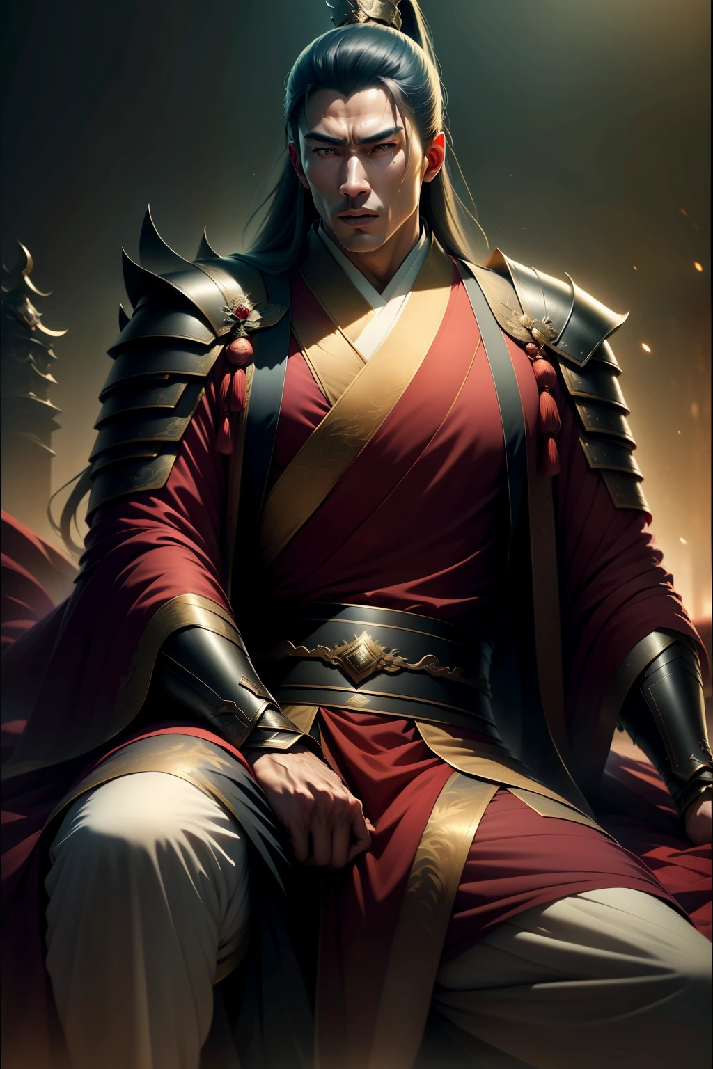 Young male emperor of ancient China，Wearing a black dragon robe, he sat upright on a golden dragon chair，Majestic, angry, mysterious, surrounded by dragon-shaped phantoms, photorealistic and realistic，hight contrast，The photorealistic digital art trend is detailed and realistic in Artstation 8k HD HD, A detailed, skin textures, ultra - detailed, realistic skin textures, armature, best qualtiy, 超A high resolution, (真实感:1.4),, A high resolution, A detailed, RAW photogr, sharp, by lee jeffries nikon d850 film stock photograph 4 kodak portra 400 camera f1.6 Lens, rich colors, ultra-realistic realistic textures, dramatic lighting, unrealengine artstation cinestill 800 trends，