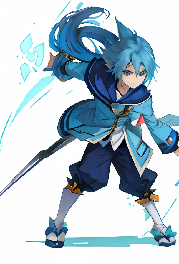 Blue-haired anime boy ,Anime characters, 2D anime style, Flat expression