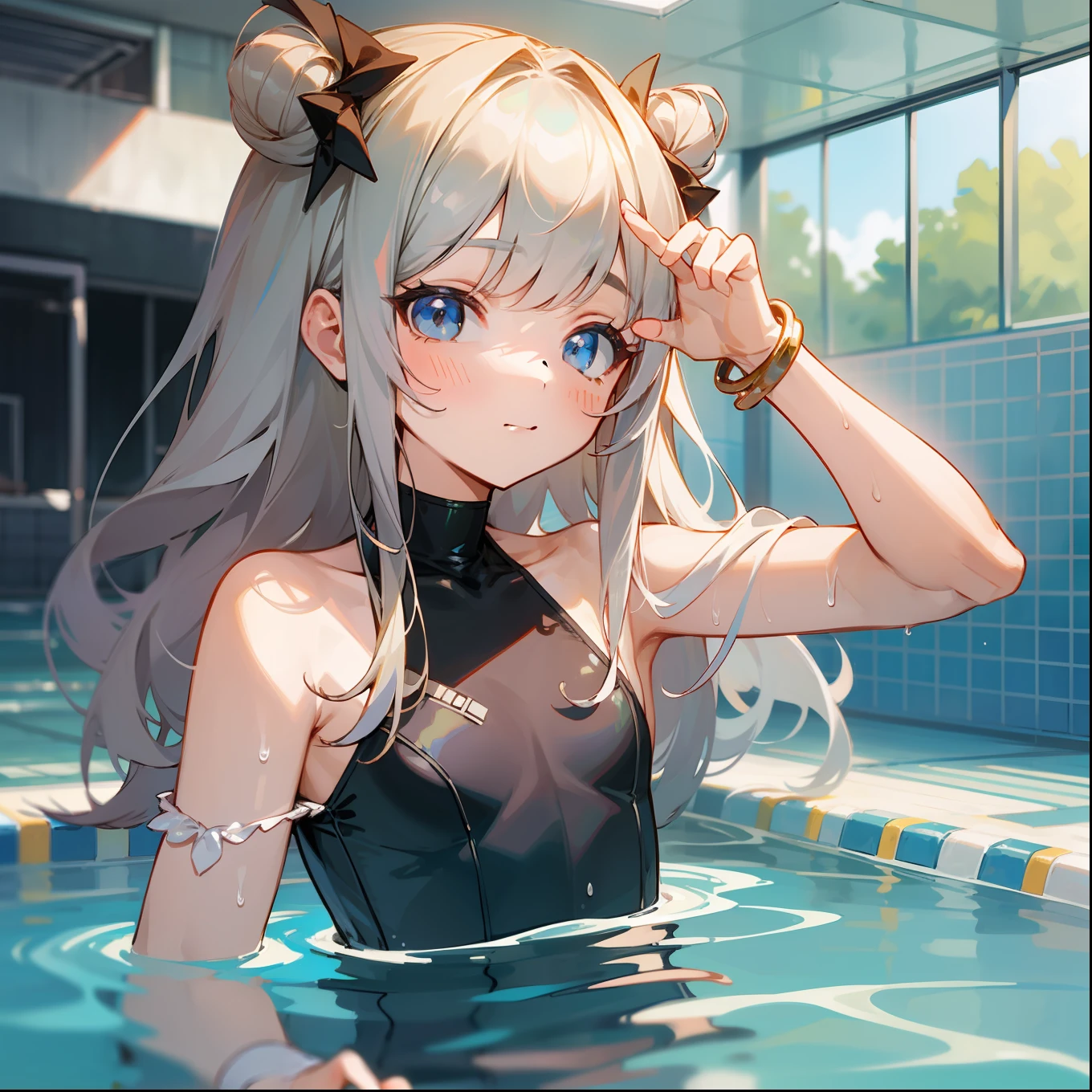 Cute little girl s top-quality masterpiece Normal five fingers Lustrous hair swim wears swimming pools