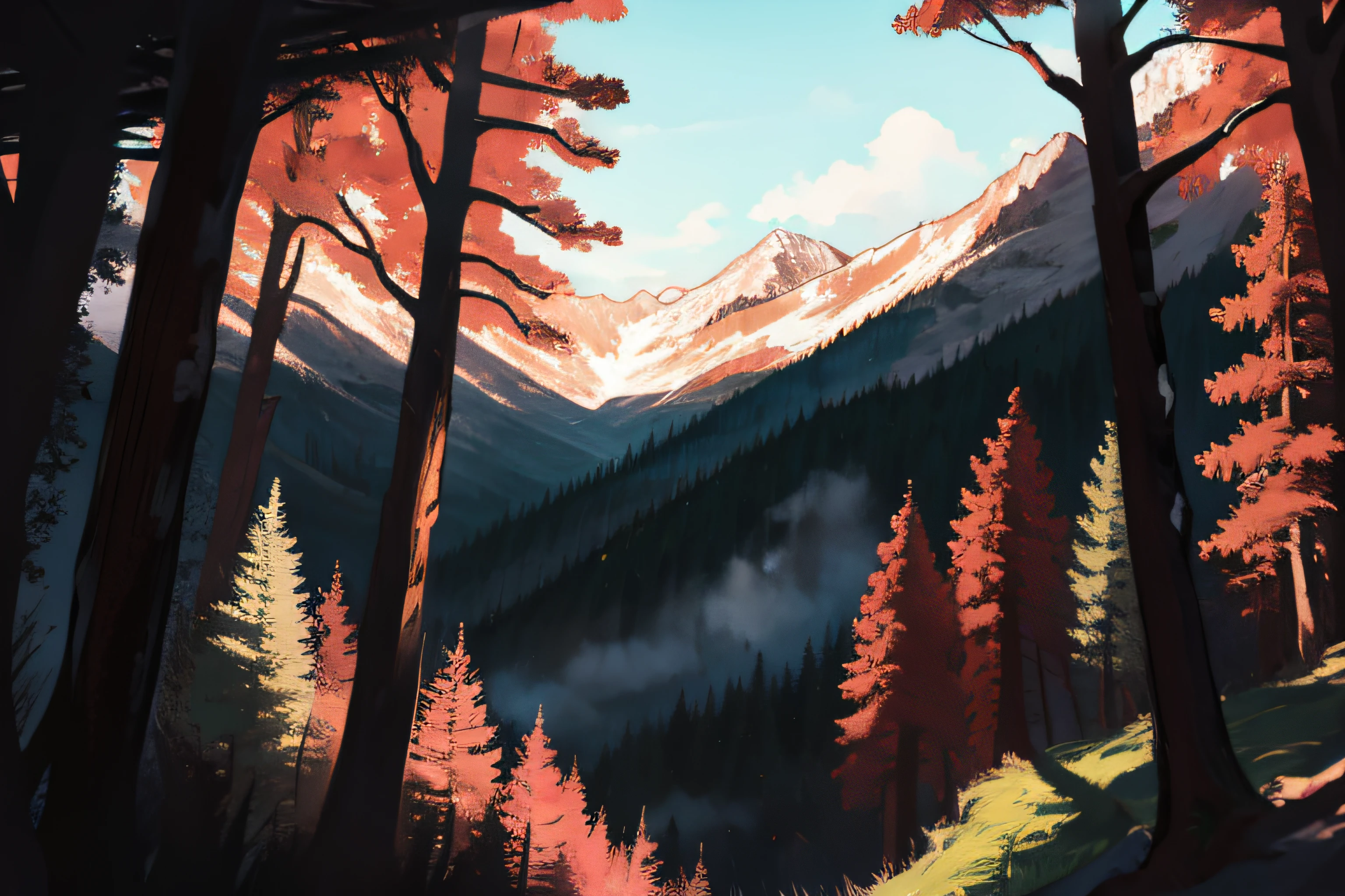 Mountain landscape, deciduous forests, wild