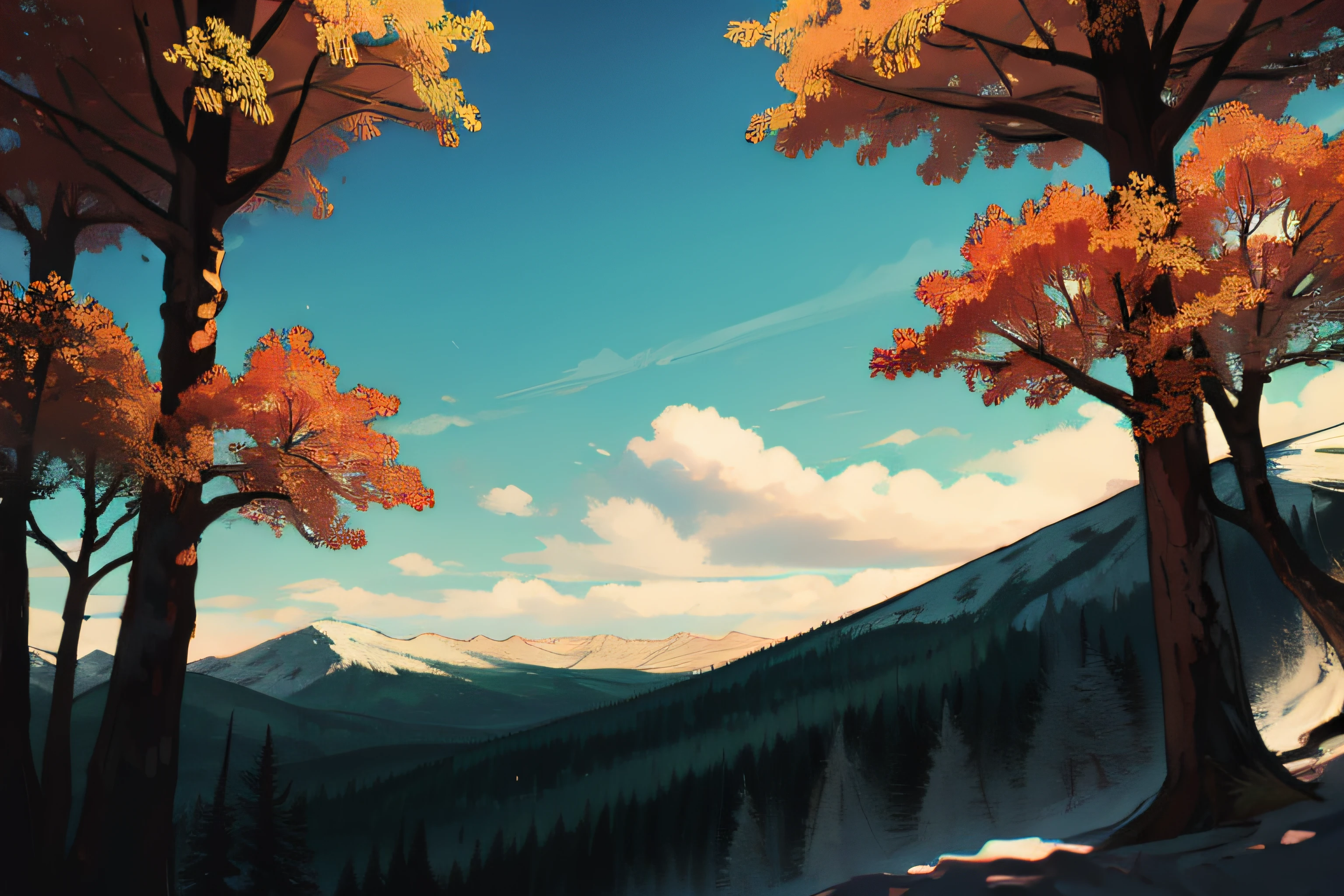 Mountain landscape, deciduous forests, wild
