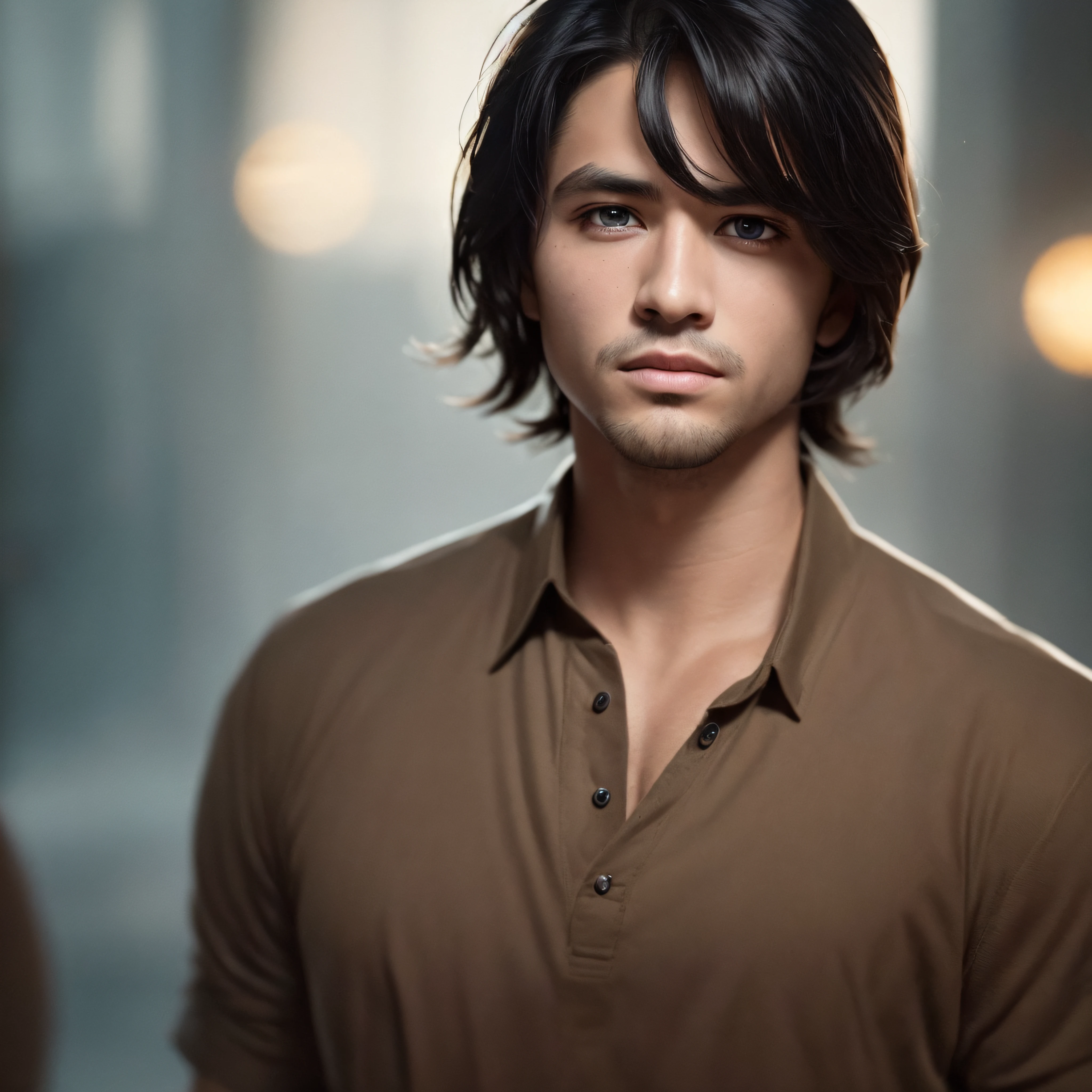 1 man, brown eyes, black hair, dust (highest quality: 1.3), cinematic photo, masterpiece, (sharp focus: 1.5), (photorealistic: 1.3), detailed background, dark lighting, twilight lighting, style, volumetric lighting, intricate details, UHD, film grains --auto