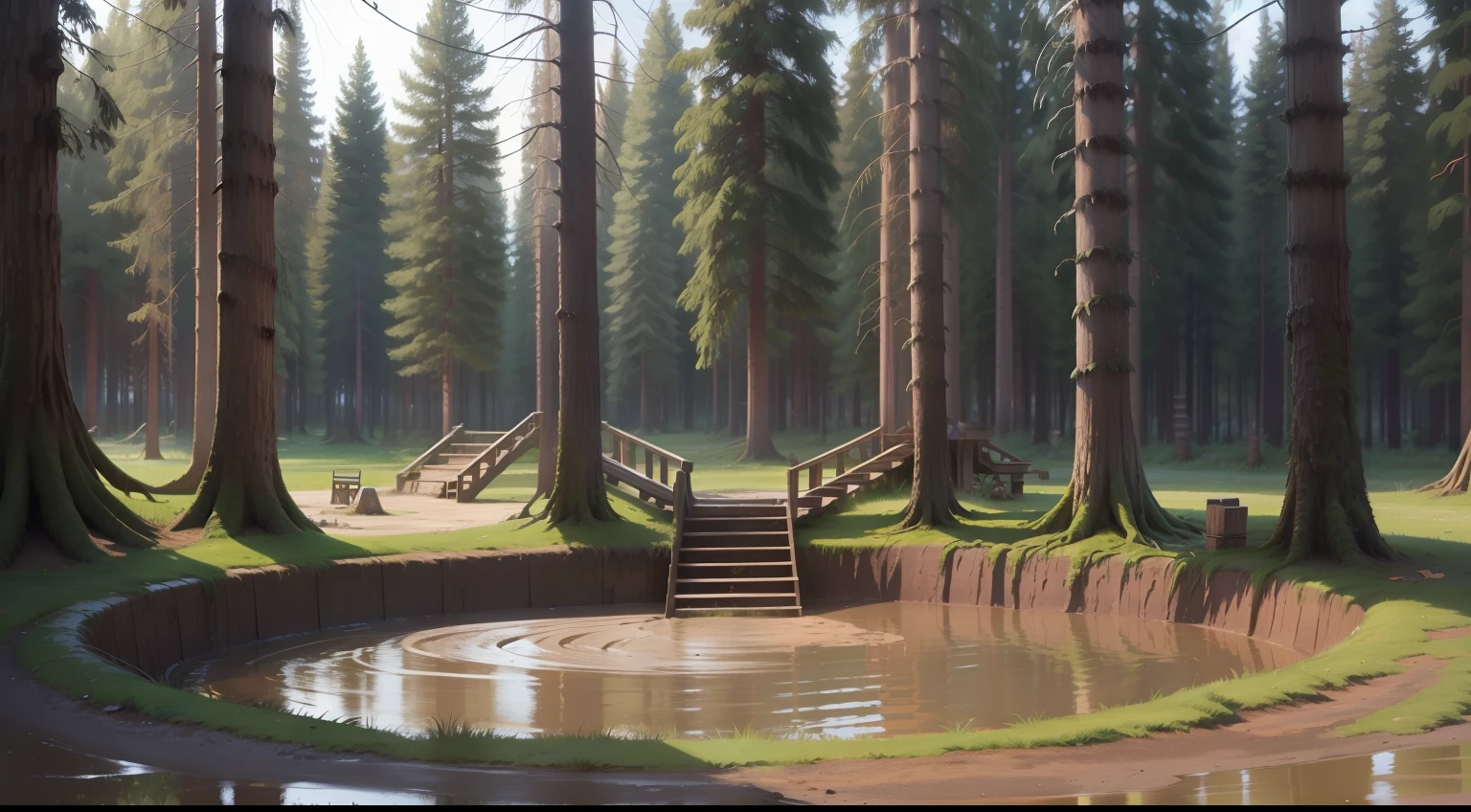 Highly realistic mud pit, just the well in the middle of the trees