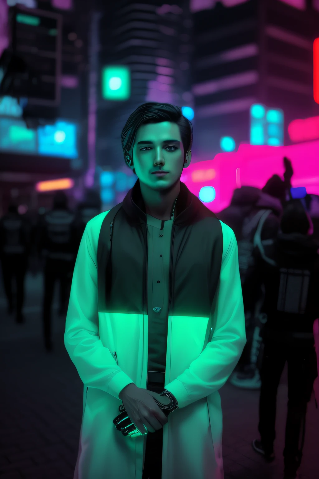 handsome boy, realistic, 8k,cyberpunk,neon,dark background