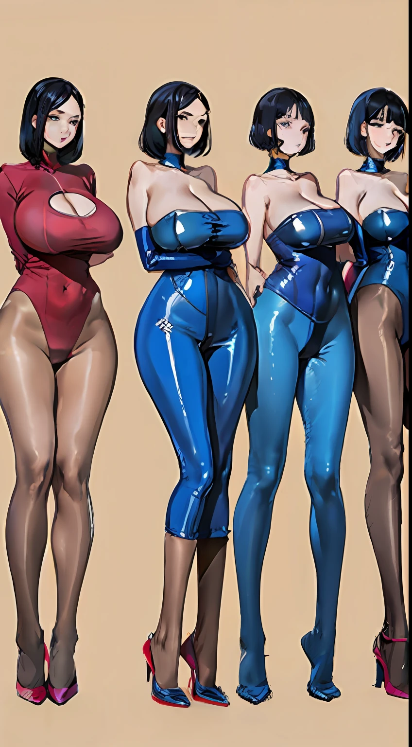 full bodyesbian,Nine women,Stand in a row,One-piece tights,Conjoinment,Blue latex set,Standing on the ground,huge tit,Slim,long leges,Stand up straight,nothing background,Slim,extra long leg,Insert the lower body,Exhibited,Mannequin,