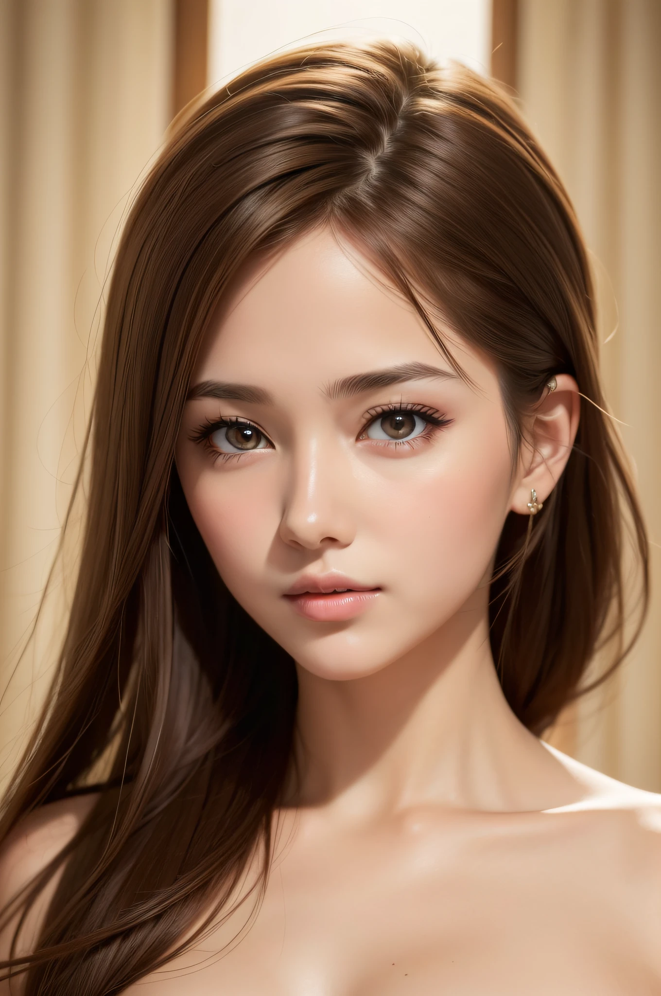 best quality, masterpiece,  (realistic:1.2), 1 girl, brown hair, brown eyes,Front, detailed face, beautiful eyes