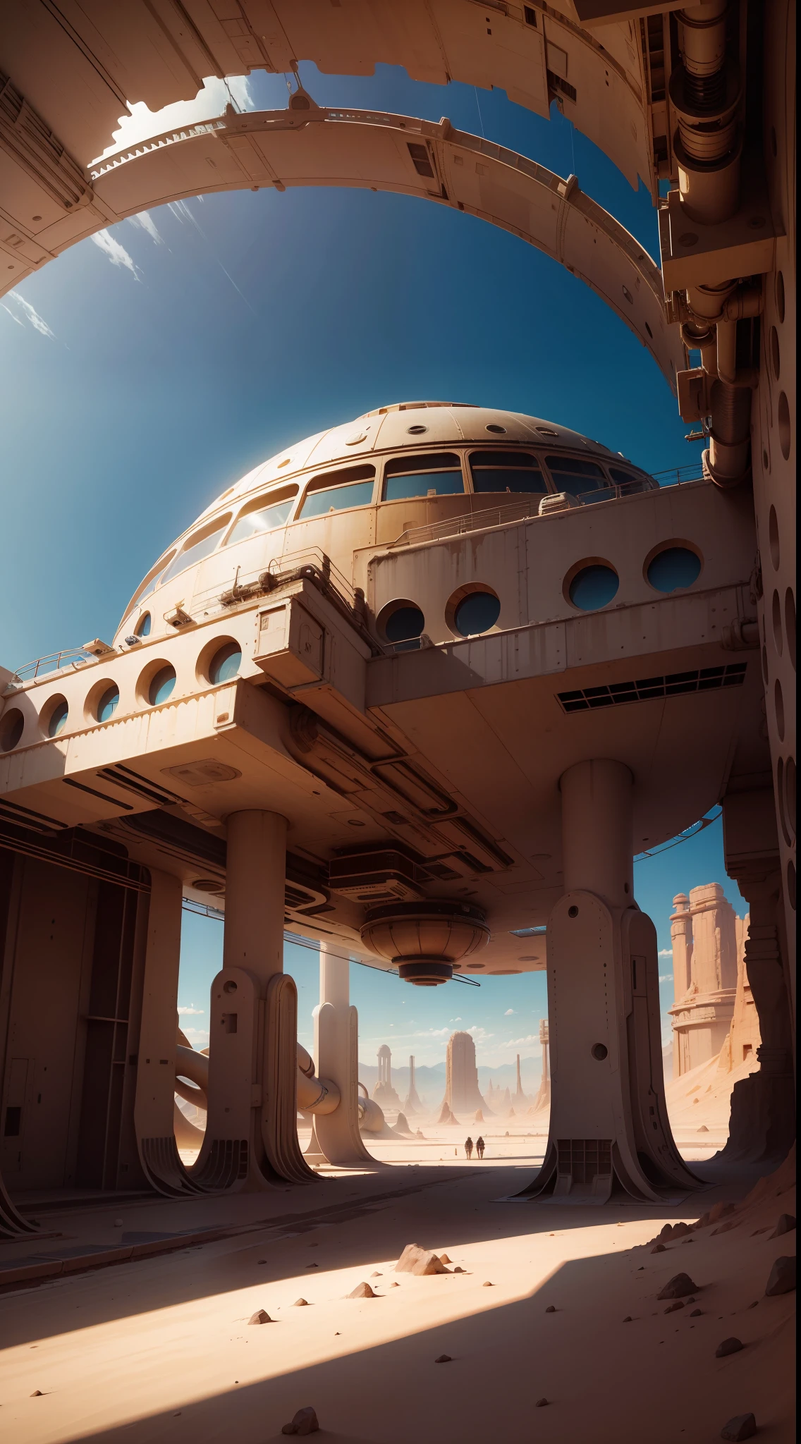 Mothership interior structure Pipes Giant dome Round window Mechanics Future Desert