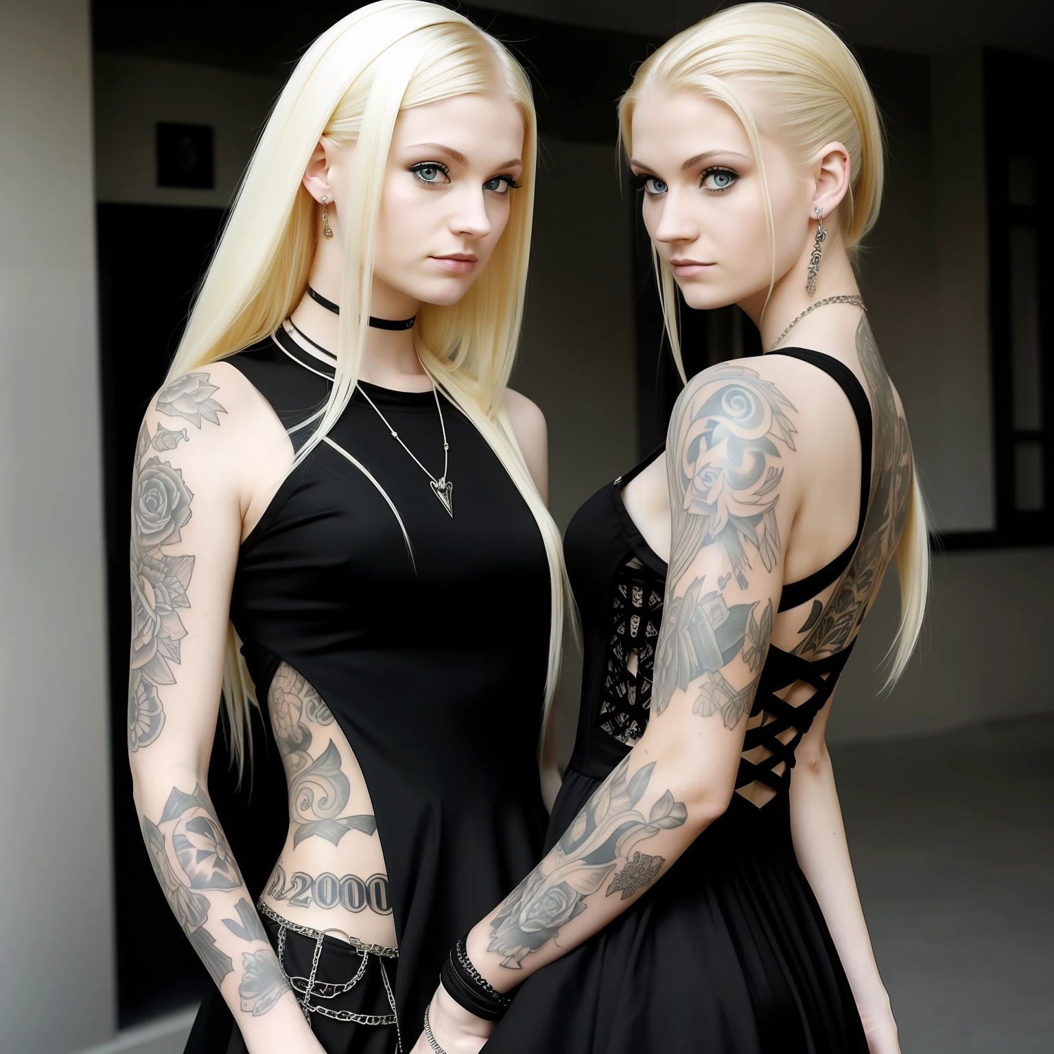 a blond woman with tattoos on her arm and a black dress, taken in the late 2000s, pale goth beauty, taken in the mid 2000s, taken in the 2000s, 1 7 -  - old h girl, leaked photo, with pale skin, yelena belova, she looks like a mix of grimes