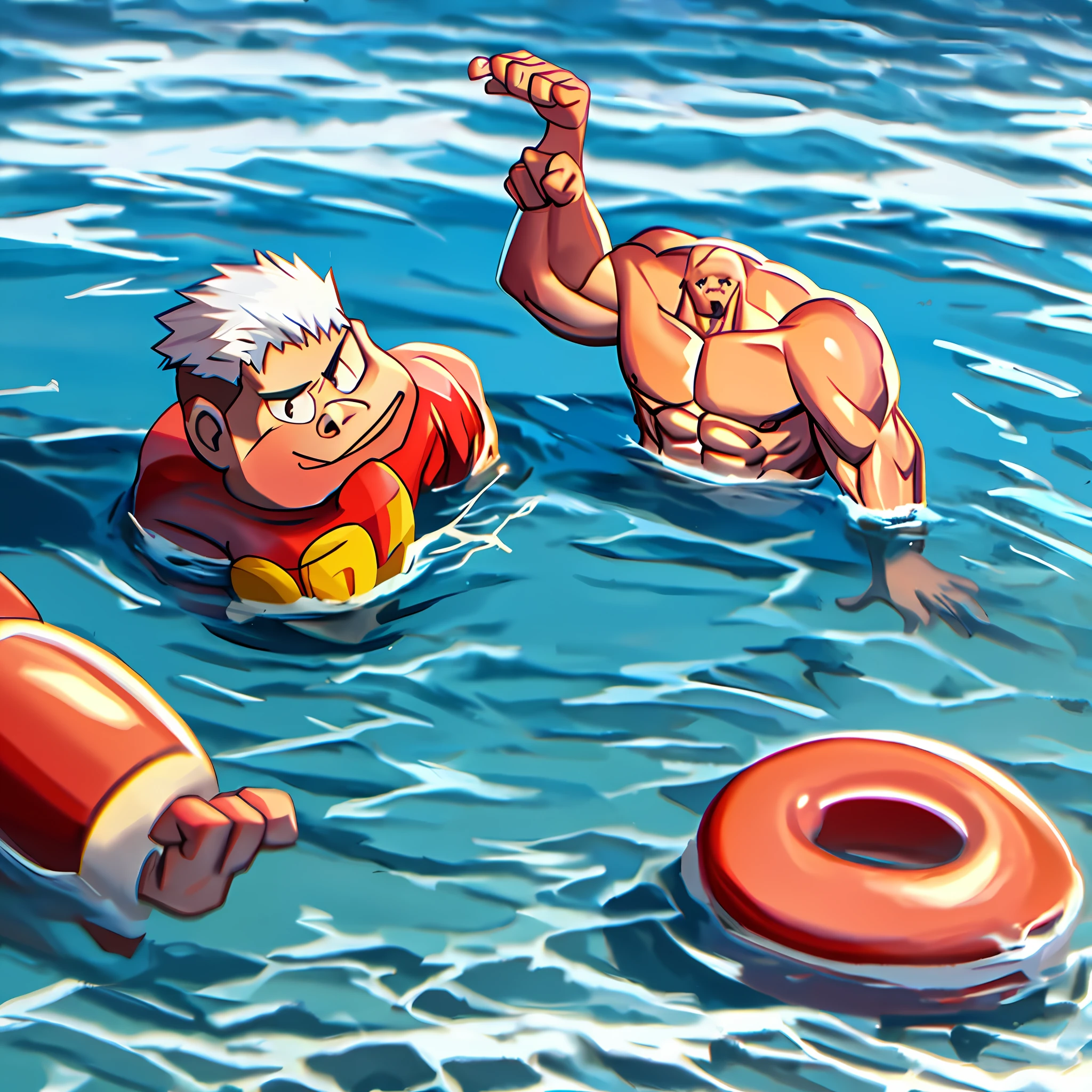 Muscle man swimming realistic