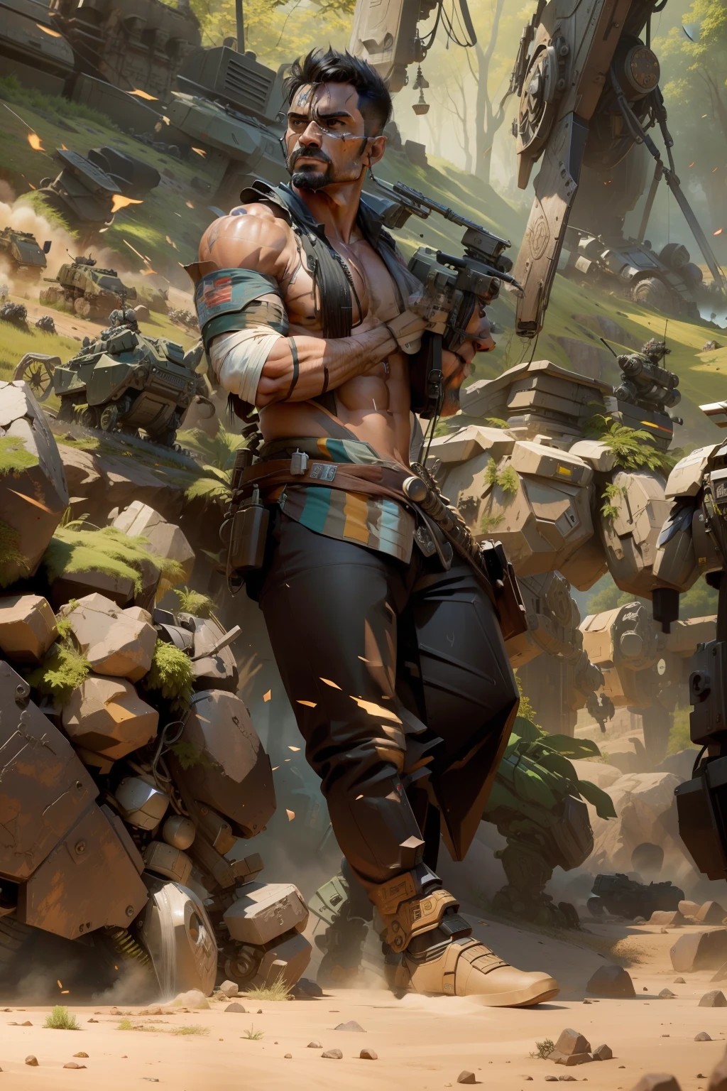 Muscles,  background,war machines, robots, Indian,8k