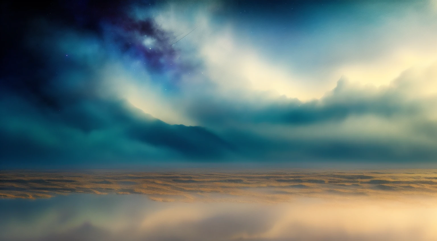 Water meets heaven，The morning fog is cloudy。The galaxy rotates。Antique Humor Poetic 8k masterpiece wallpaper