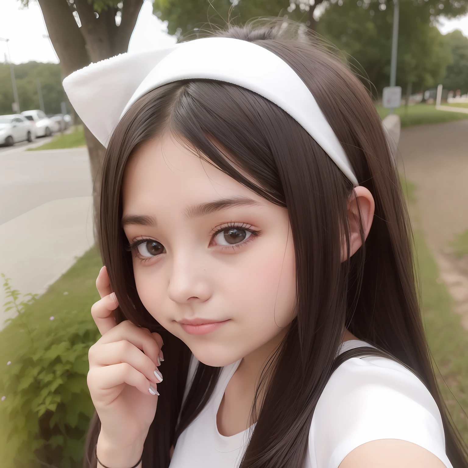 there is a woman that is taking a selfie with her cell phone, with long hair, young and cute girl, she is about 1 6 years old, 1 6 years old, 18 years old, ruan cute vtuber, serena malyon, with cute - fine - face, with kind face, she has a cute face, lily frank, low quality video