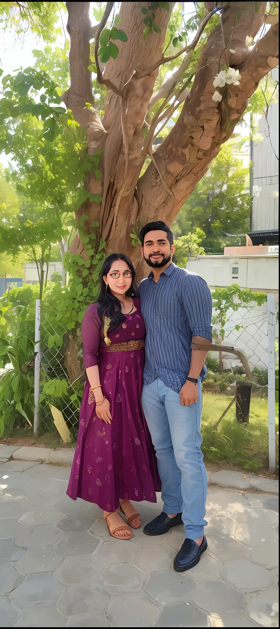 there is a man and woman standing next to a tree, growth of a couple, ghutra and egal, jayison devadas, lovely couple, inspired by Thota Vaikuntham, photo taken in 2 0 2 0, profile pic, full body photogenic shot, profile image, by Thota Vaikuntham, happy couple, profile picture