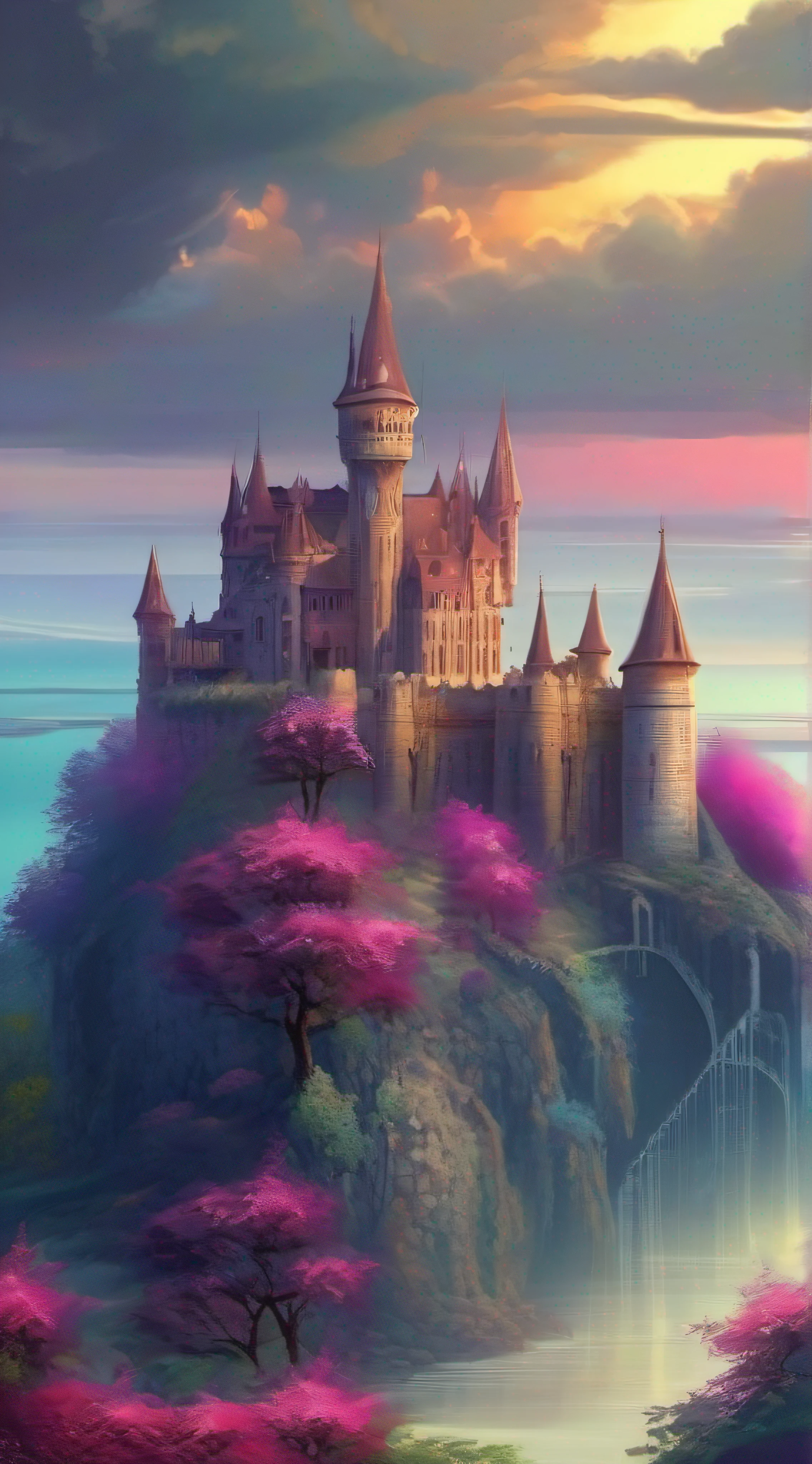 arafed castle on a hill overlooking a body of water, fantasy background, background artwork, amazing wallpaper, magnificent background, fantasy painting hd, beautiful wallpaper, hd wallpaper, high quality desktop wallpaper, digital art fantasy, dream scenery art, epic fantasy art style hd, fantasy art landscape, beautiful fantasy art, fantasy beautiful, hd fantasy art, breathtaking fantasy art, amazing background