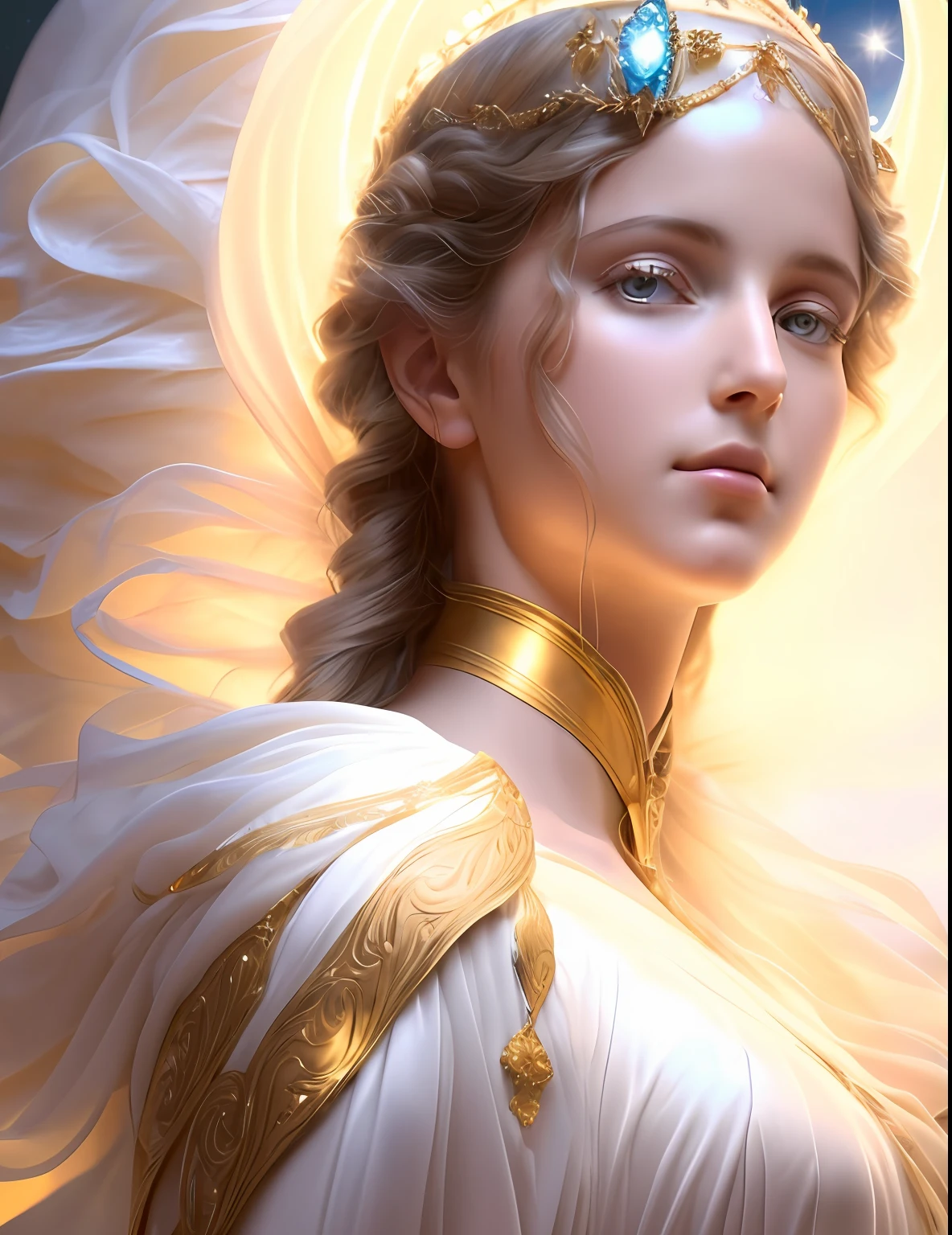 (((Blessed Virgin Mary))) Obra maestra, (La mejor calidad: 1.2), (super fine: 1.2), illustration, (extremadamente delicado y hermoso: 1.2), movie angle, flotante, (Hermoso ojo de detalle: 1.1), (detalle luz: 1.1), Movie Lights, Cielo delicado, ojos azules, (Cola de caballo alta: 1.1), capa, ojuelos, (luna: 1. 2), (Luz de la luna: 1.1), cielo estrellado, (light particles: 1.1) dibujo, flor. (Obra maestra), (La mejor calidad), (fotorrealista:1.3), 8k, Textura detallada de la piel, Textura detallada de la tela, Hermosa cara detallada, Detalles intrincados, Ultra detallado (cuerpo de cuerpo entero:1.2)