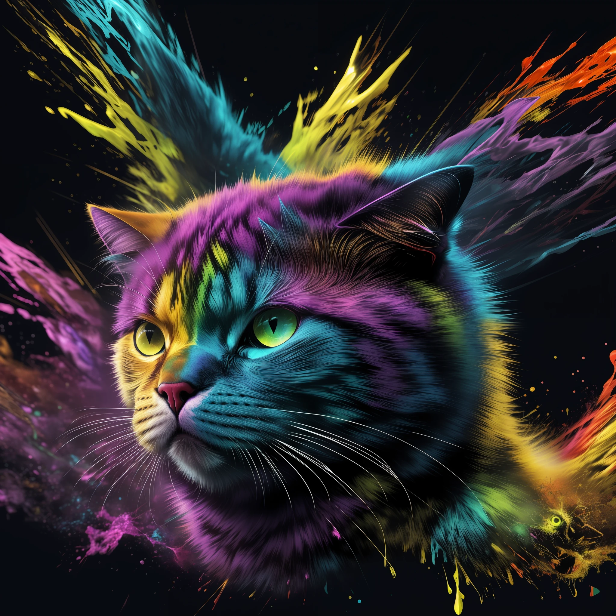 technicolor, vibrant, Chemical Cat, radioactive glow, Biohazard, abstract art by Petros Afshar, oversaturated