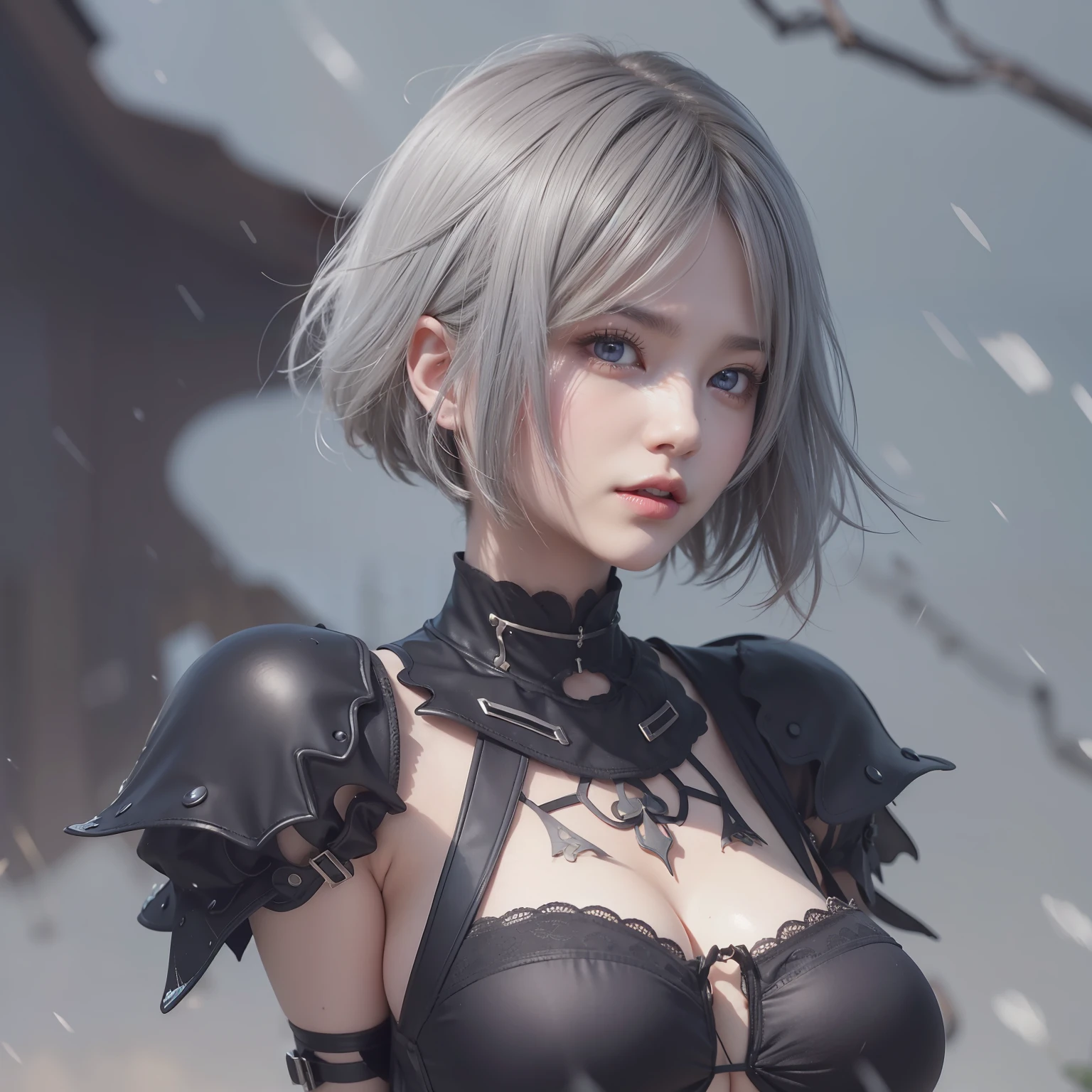 The nipple is visible、Show the pubic area、pubick hair、toppless、Show the pubic area、no-bra、No panties、sensual breasts、Show your butt、Nier Automata、Yoruha Different。 2 Type B、1人、wlop、2b、shairband、Hi-Res、Nier(Series)、Nier Automata、red-lips、Shaded face、short-hair、独奏、high-necked、Ash hair、Blue eyes、snow field