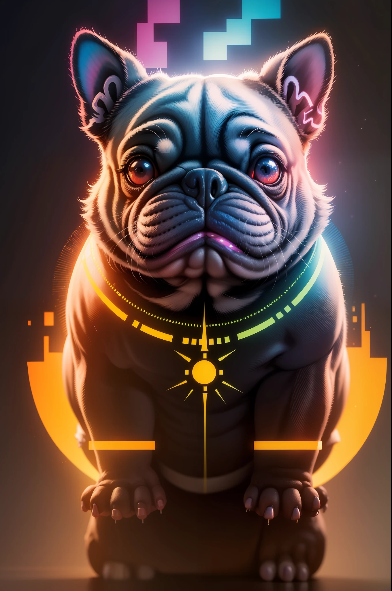 technicolor, vibrante, French chemical bulldog, brilho radioativo, Biohazard, arte abstrata de Petros Afshar, supersaturado, 8k