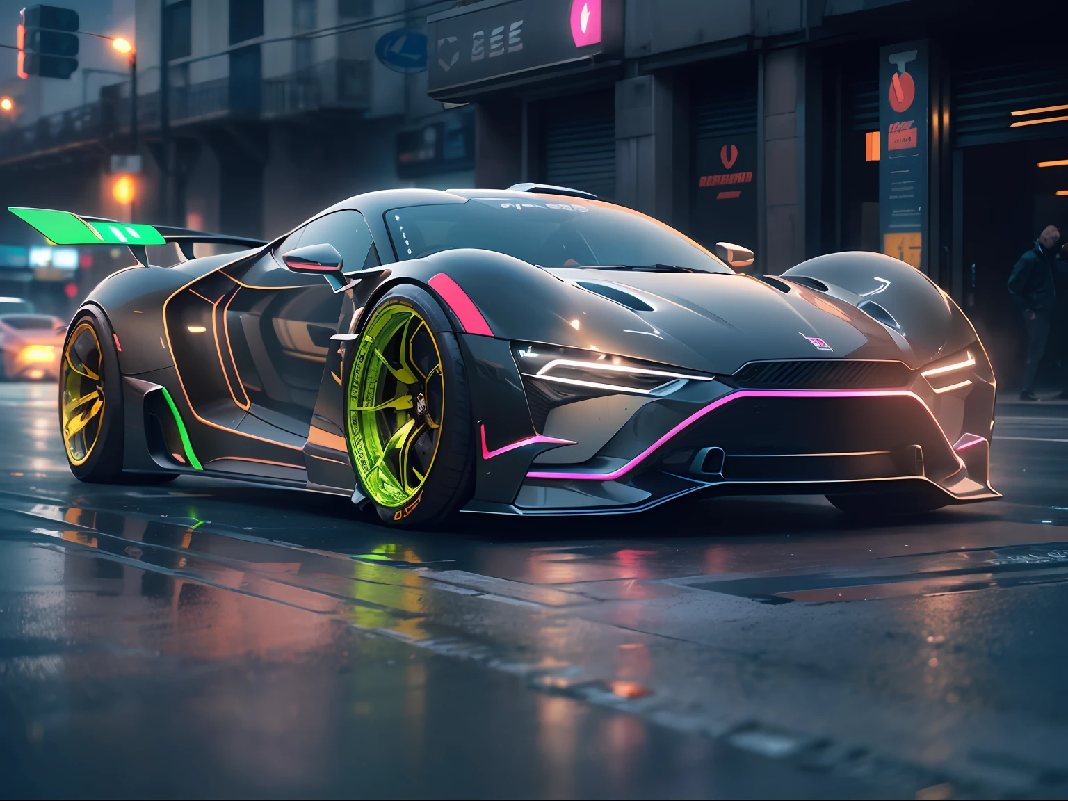 (1 transparent sports car on gorgeous city streets),Color transparent plastic,cyber punk perssonage,industrial design,Smooth design feel,Sophisticated body structure,cleanness,(((Transparent visual impact))),(((Brilliant neon lights))),white backgrounid,ultra-realistic realism,hyper HD,high detal,best qualtiy,4K