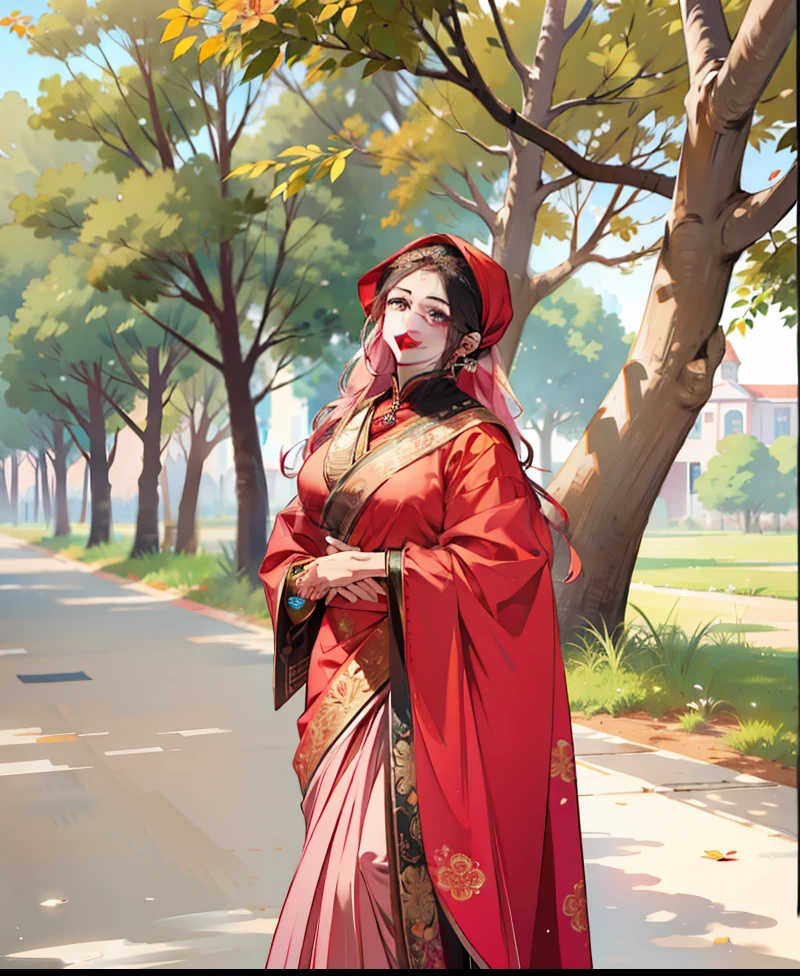 (masterpiece),(best quality:1.0), (ultra highres:1.0), detailed illustration, 8k, anime, 1girl, beautiful anime girl, wearing a red saree, hijab, intricate details, black eyes, detailed eyes, detailed, highlights on hair, pink flower on ear, smiling, red lipstick, perfect lips, best quality, detailed