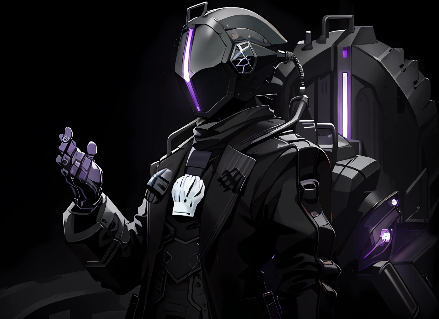 (best quality), 1boy with machine_Tail, solo, male focus, mask, black gloves, whistle, horror theme,(Gloves), darkness,machine, black theme, very detailed background,(amethyst),tungsten filament,cyberpunk,computer screen,(biopunk) Laboratory,8k,cute pose,