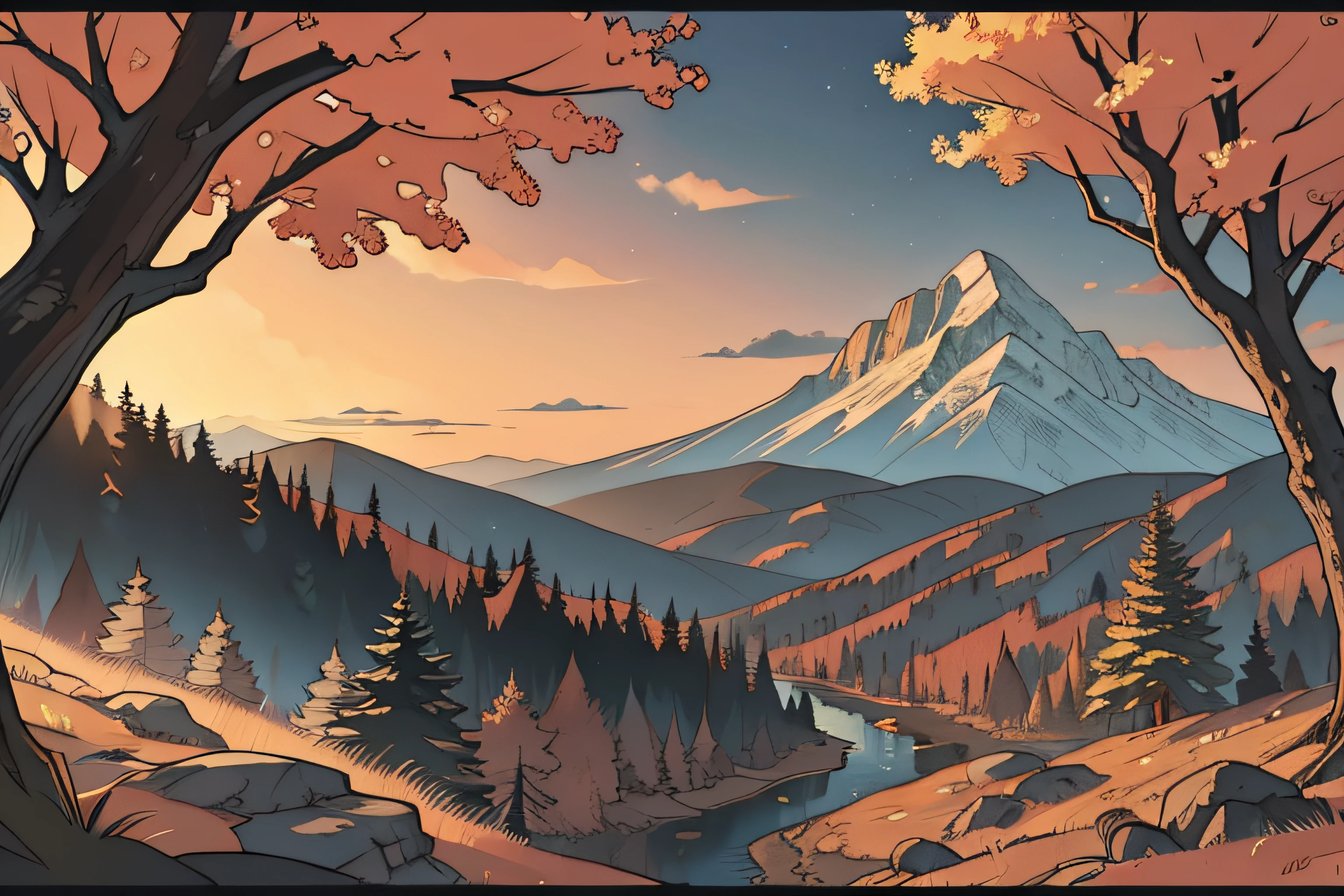 Mountain landscape, deciduous forests, wild