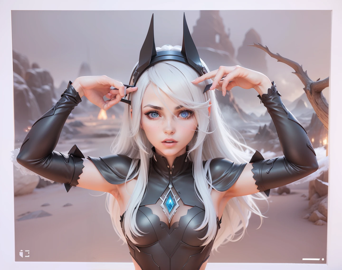 (((Personagem em 3D))) em um ambiente de jogo de videogame, com textura detalhada, movimento fluido e roupas realistas. The lighting should be impressive, with defined shadows and dynamic light effects. Also add appropriate scenario elements to the game, as epic landscapes, objetos interativos e efeitos especiais envolventes.Olhos vermelhos e realistas.roupa preta e vermelha.