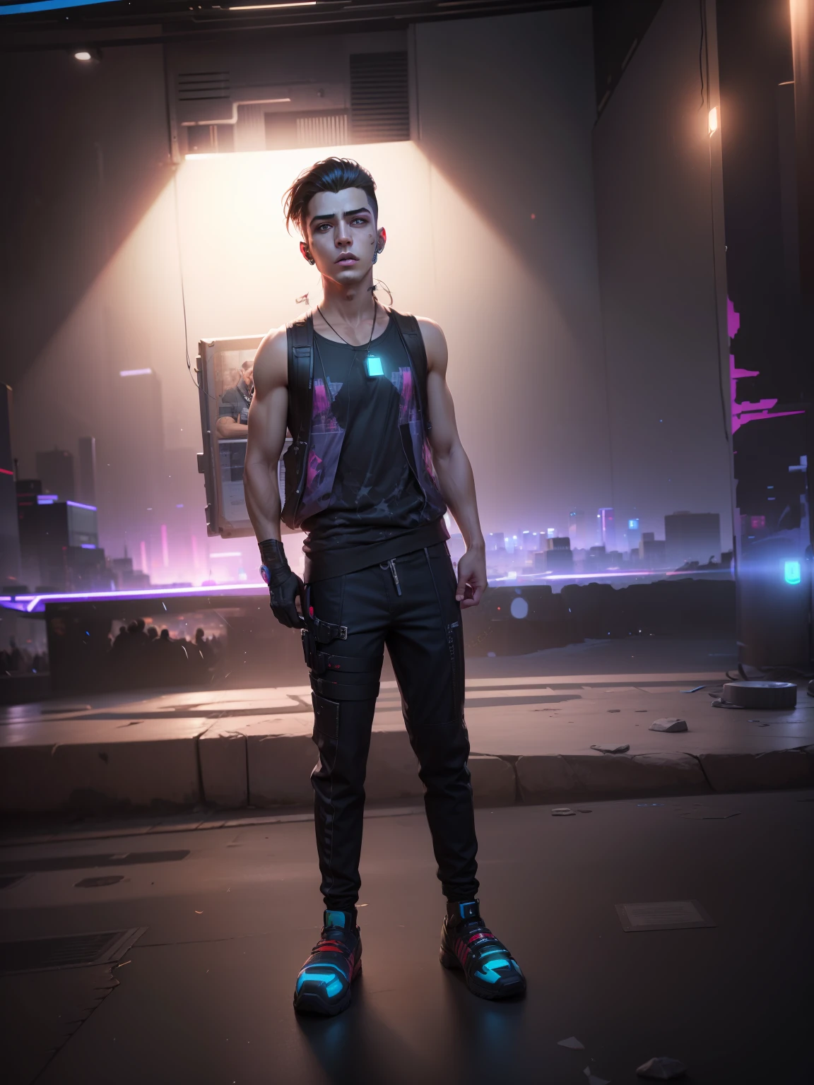 Change background cyberpunk handsome boy, realistic face, 8k, ultra realistic,