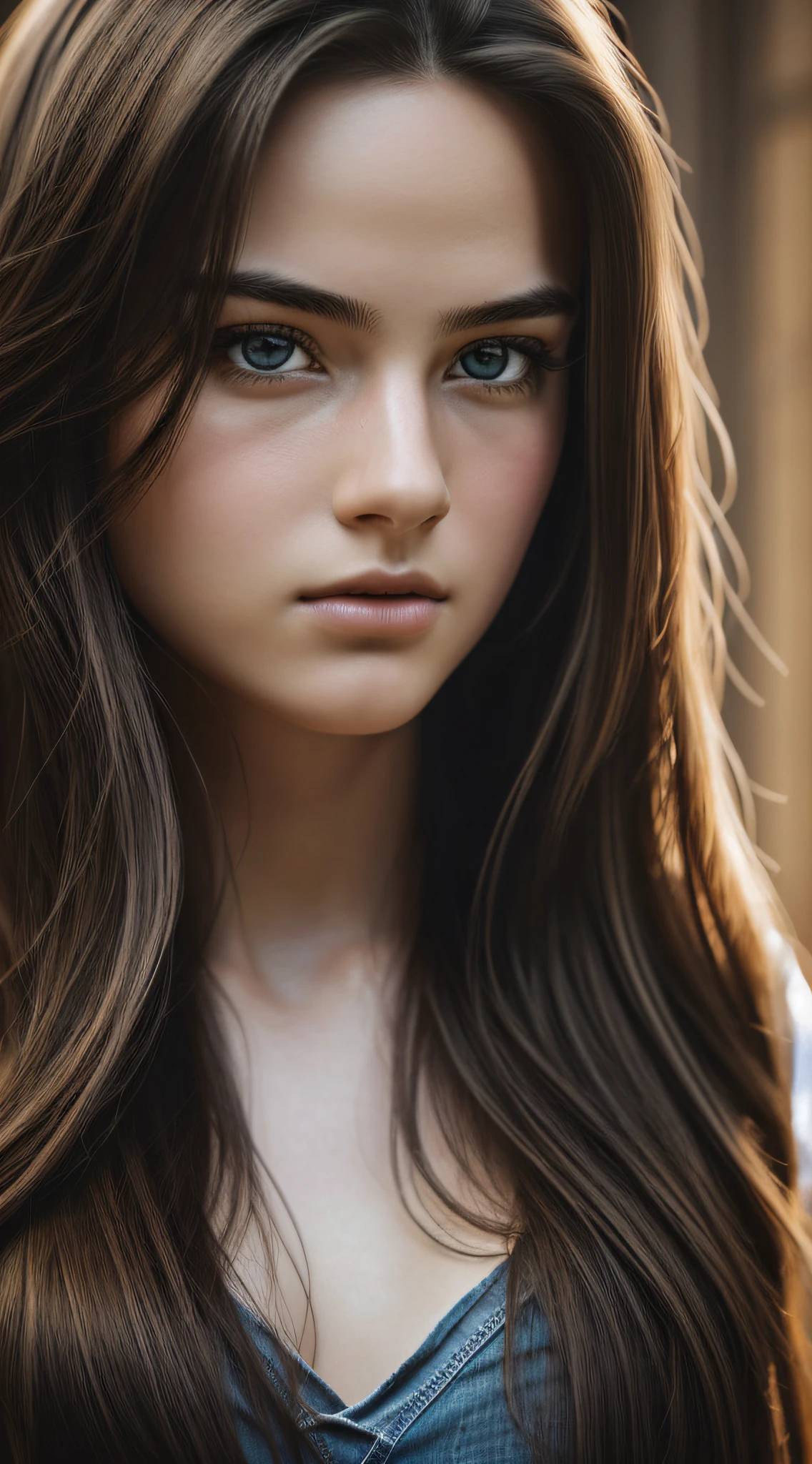 Best quality, masterpiece, ultra-high res, (photorealistic:1.37), raw photo, 1girl, long hair, beautiful eyes, beautiful face, detailed eyes and face, t-shirt, dynamic lighting, in the dark, deep shadow, low key, cowboy shot --auto