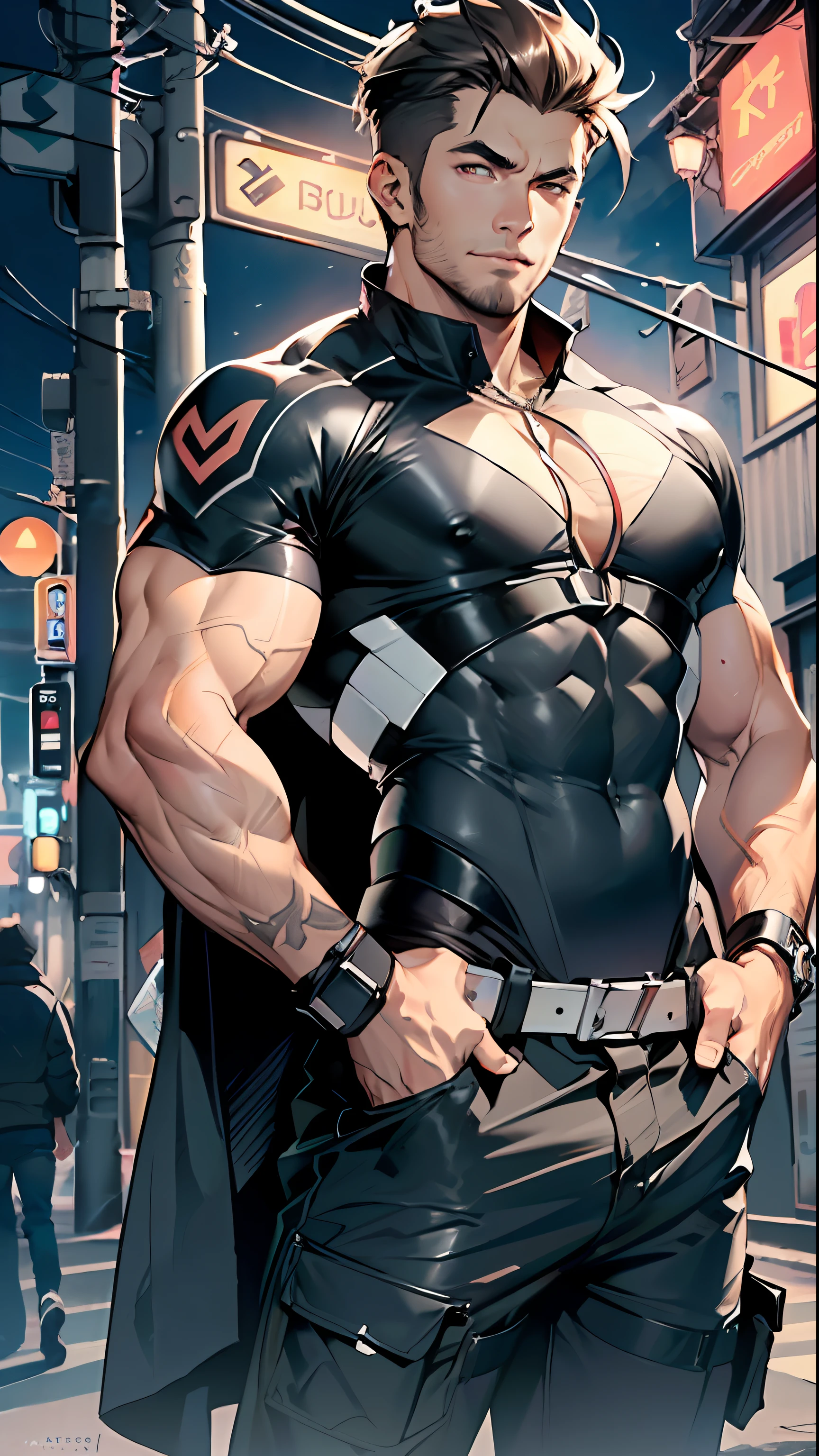 Hombre musculoso,(((1hombre))),((Anime hombre musculoso caminando por la calle)),
(((1hombre,man,Hombre guapo,masculino,gender male,Enfoque masculino))),
((pelo blanco corto)),(((Piel lustrosa:1.5,piel bronceada,piel brillante: 1.5,piel bronceada,piel brillante,piel muy brillante,cuerpo brillante))),((ojos dealtoados,ojos perfectos,El arco iris brilla con ojos marrones naranjas ultra dealtoados:1.1,ojos degradados:1,Hermosos ojos finamente dealtoados:1,eyes symmetrical:1,Gran punto culminante en los ojos:1.2,exaggerated muscles, hombros exagerados, muy musculoso y enorme)),pecho del hombre,cara hermosa,((((muscular,cuerpo peludo,Hombre musculoso,alto,big biceps,Abs,muslos grandes,hombros anchos,pecho abierto)))),((The varono consists of a short thumb and four fingers.,A rod with only five fingers,Reference to varonus)),(((square male))),
Aspecto seductor,NSFW,
(((pecho desnudo, Camisa))),Pantalones de motociclista,((bulto en los pantalones)),((Traje de motociclista)),(usar un traje de motociclista:1.3,Ropa de motociclista),(Traje dealtoado,Ropa dealtoada),
(dynamic pose:1.0),Enfoque en solitario,((sonrisa malvada,mirada malvada)),centrado,Escala para ajustarse a las dimensiones,Regla de los tercios,
al aire libre, ((Vista nocturna)), (cyberpunk night street Antecedentes: 1.5,cielo oscuro,street alley,Lonely Alley,nubes espesas, Antecedentes dealtoados:1.25),
(La mejor calidad), (High resolution), (foco nítido), (Ultra dealtoado), (extremadamente dealtoado), (Ilustraciones de muy alta calidad), 8k_papel tapiz, (CG 8k extremadamente dealtoado),(muy fino 8K CG), ((Hyper super ultra dealtoado pieza perfecta)), impecable, (((Obra maestra))), illustration, colores vibrantes, (intrincado), alto contraste, Selective lighting, Doubleexposure, HDR (High Dymanic Range), Post-procesamiento, Desenfoque de fondo,