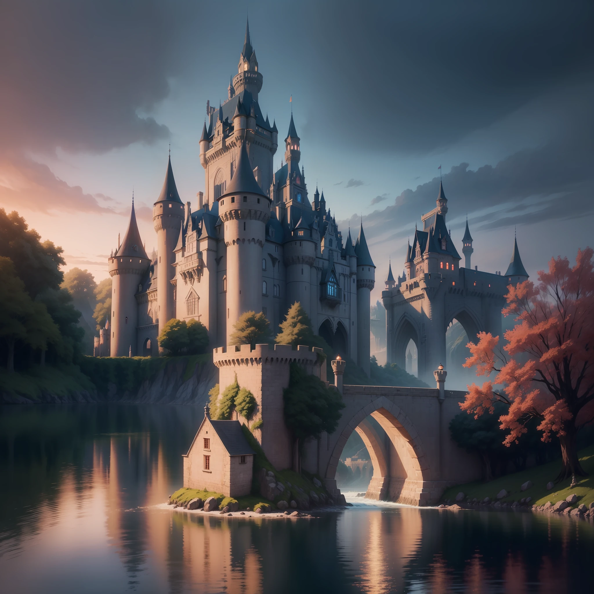 anime castle by the river at night with a bridge and a castle, fantasy castle, magical castle, high fantasy castle, detailed fantasy digital art, 4k highly detailed digital art, scarry castle)). mystical, beautiful castle, fantasy art style, fantasy highly detailed, andreas rocha style, 8k high quality detailed art, fantasy style art, beautiful detailed fantasy