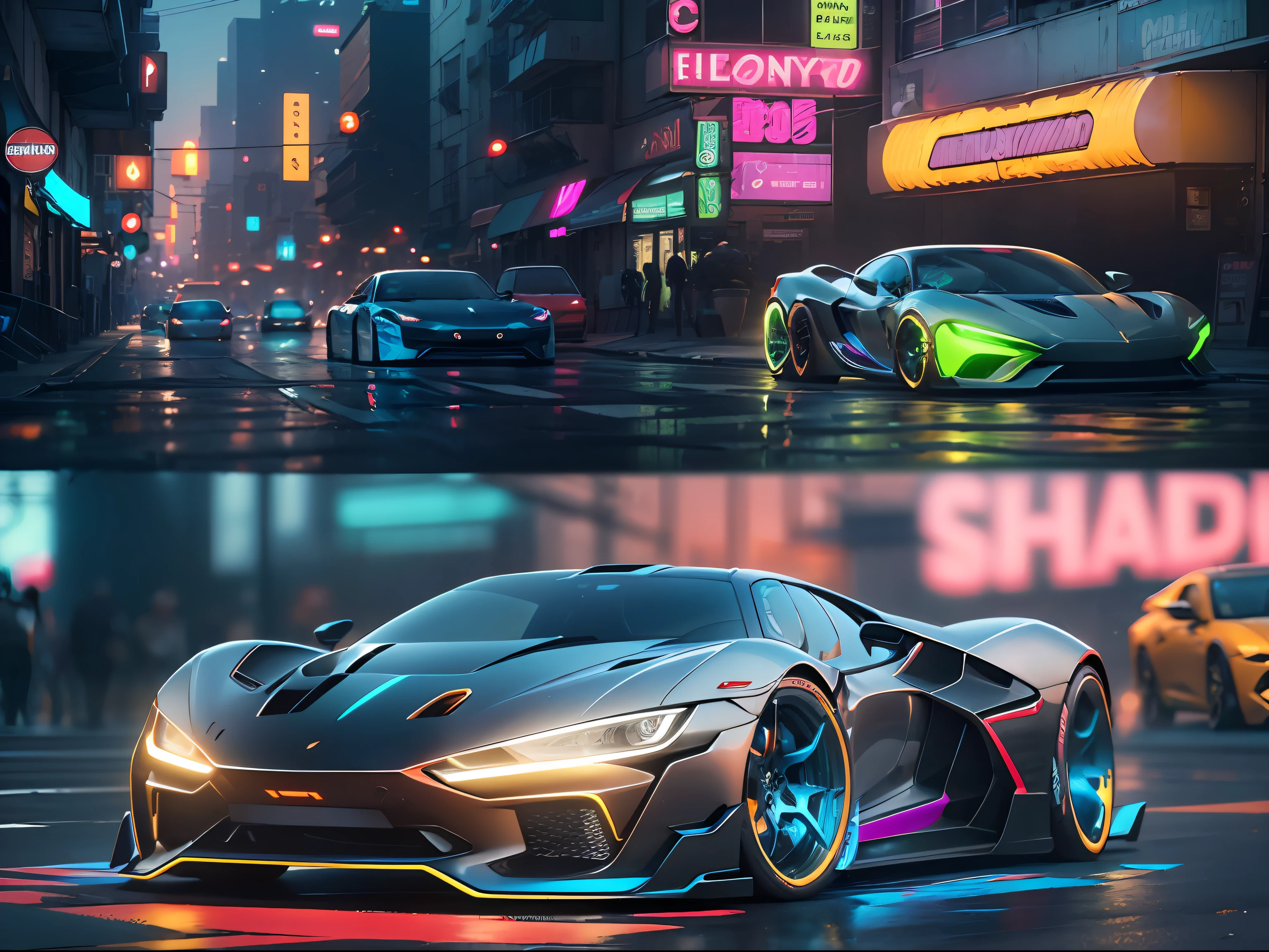 (1 transparent sports car on gorgeous city streets)，Color transparent plastic，cyber punk perssonage，industrial design，Smooth design feel，Sophisticated body structure，cleanness，(((Transparent visual impact)))，(((Brilliant neon lights)))，white backgrounid，ultra-realistic realism，hyper HD，high detal，best qualtiy，4K
