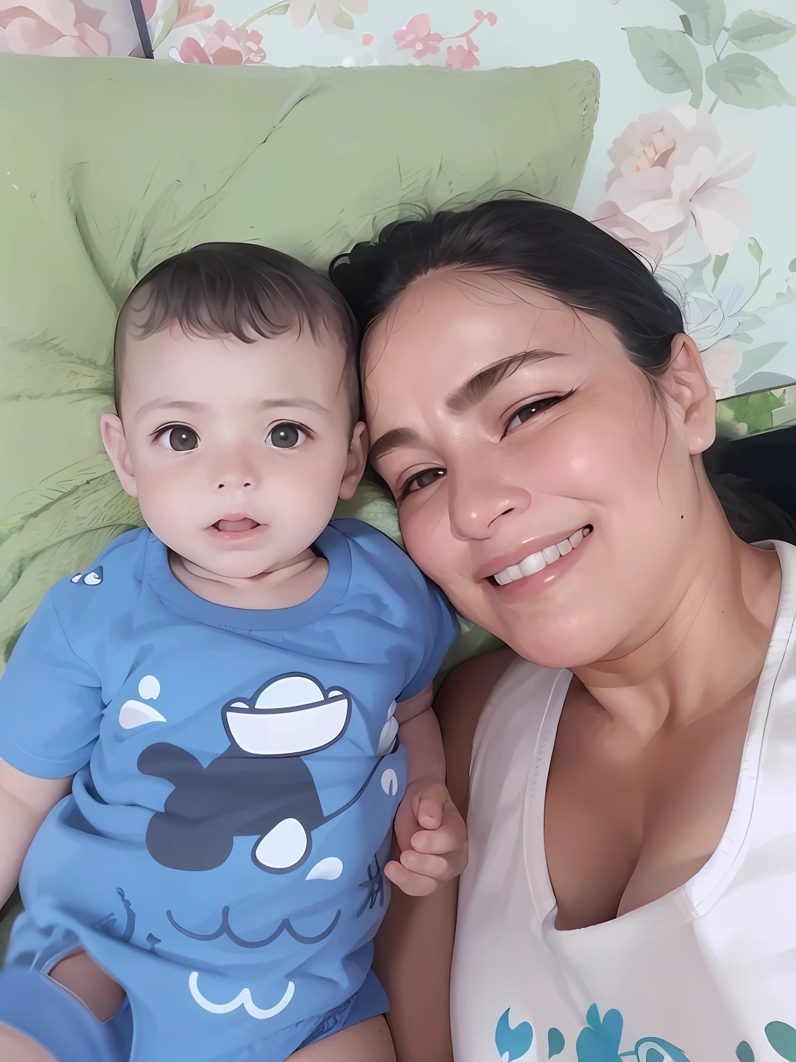 There is a woman and a baby lying on a bed, 3 5 year brazilian mother, mateus 9 5, fotografia, Directed by: Nandor Soldier, imagem de perfil, 1614572159, Malika Favre, Mulher de 30 anos de Cuba, Foto realista, Ayahausca