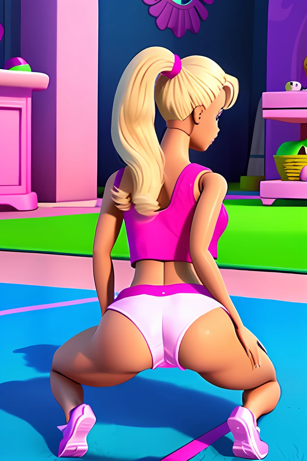 ts_barbie twerking  crouch low dip low showcasing her low drop flex theighs glutes