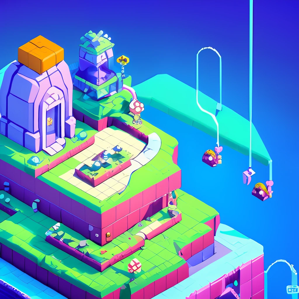 IsometricFuture, Mario Party Dungeon, diagram overlook, thunderstorm, isometric cutaway,  Tropical Weather, Godrays, Depth of Field,  Full-HD, Rim Lighting, Vibrant Sharp Cinematic Lighting, Shadows, Chromatic Aberration, art by artgerm, greg rutowski, square enix, unreal engine 5, FXAA, IsometricFuture