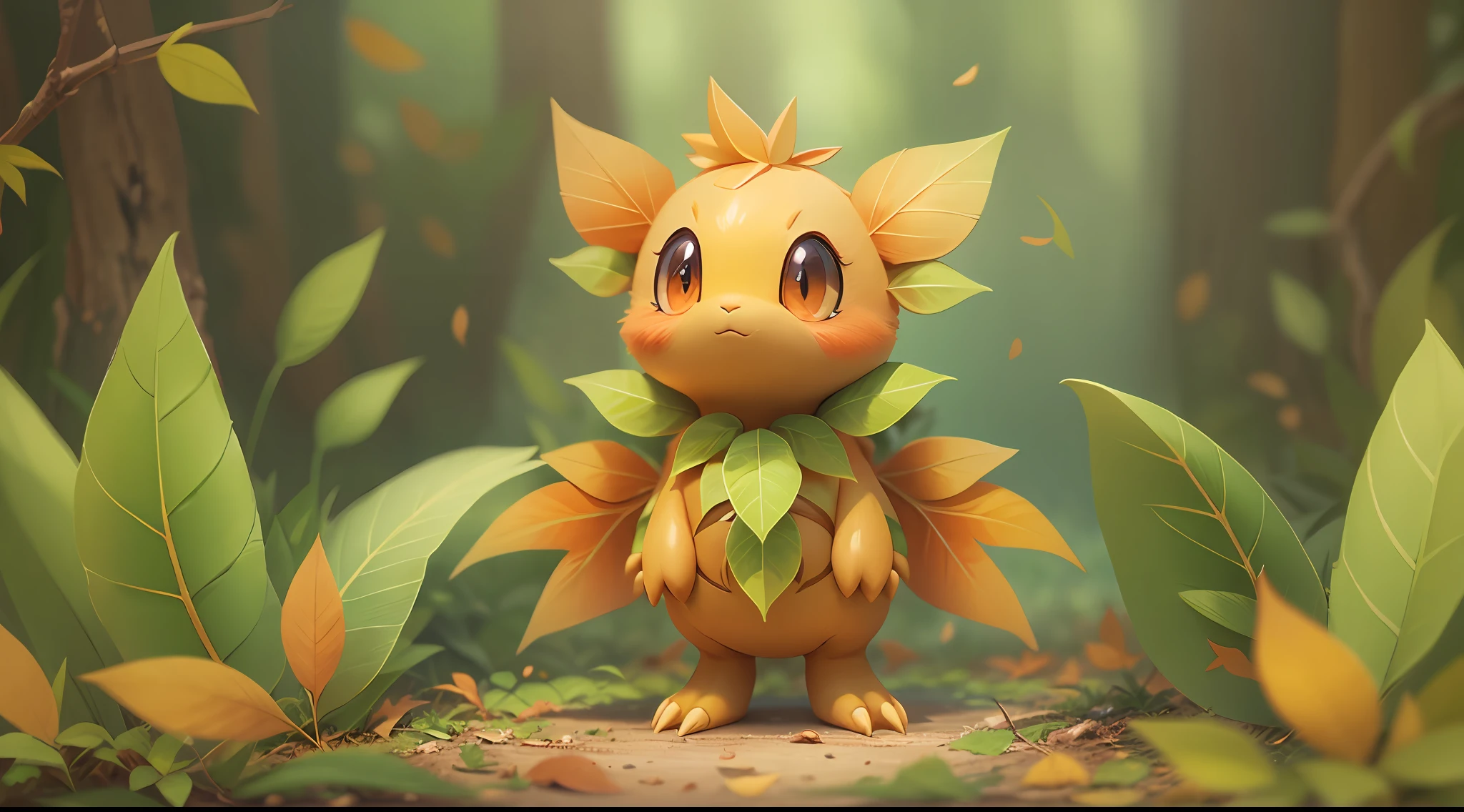 create a new style of cute earthy leaf style Pokémon character digital art masterpiece 4k, solo character