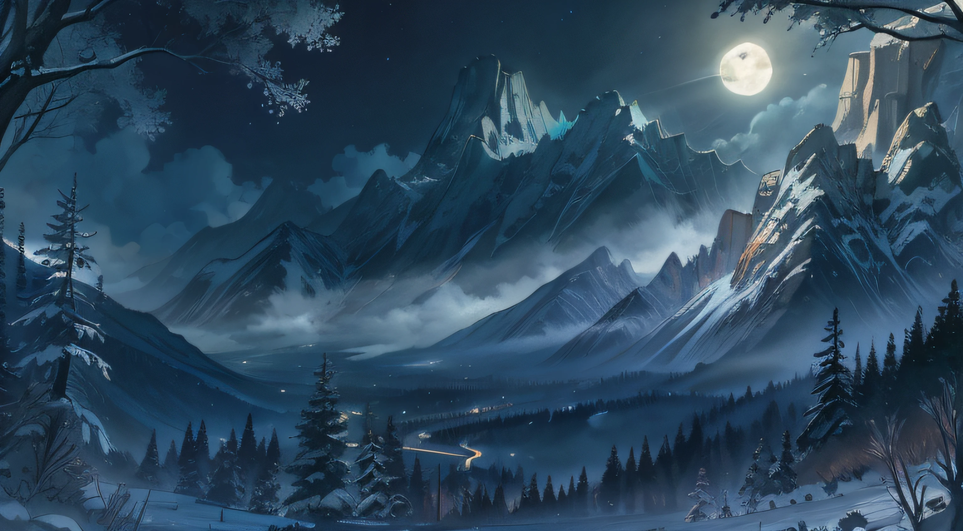 snake man，Dumesa，Mountains and forests，the night，rays of moonlight，