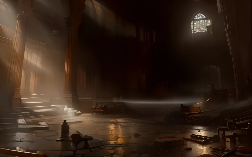 classical roman spa interior view, furniture, sandstone old natural treebark asphalt, still life oil painting, medieval style, (gloomy:1.4), gloomy background, god rays, (high detailed skin:1.2), 8k uhd, high quality, by Greg Rutkowski