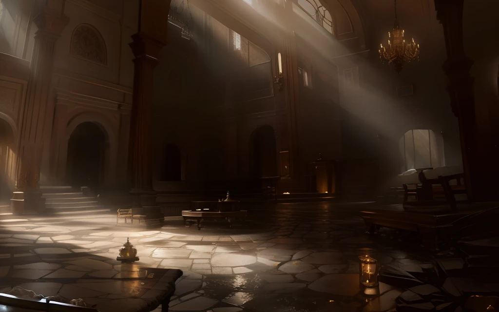 classical roman spa interior view, furniture, sandstone old natural treebark asphalt, still life oil painting, medieval style, (gloomy:1.4), gloomy background, god rays, (high detailed skin:1.2), 8k uhd, high quality, by Greg Rutkowski