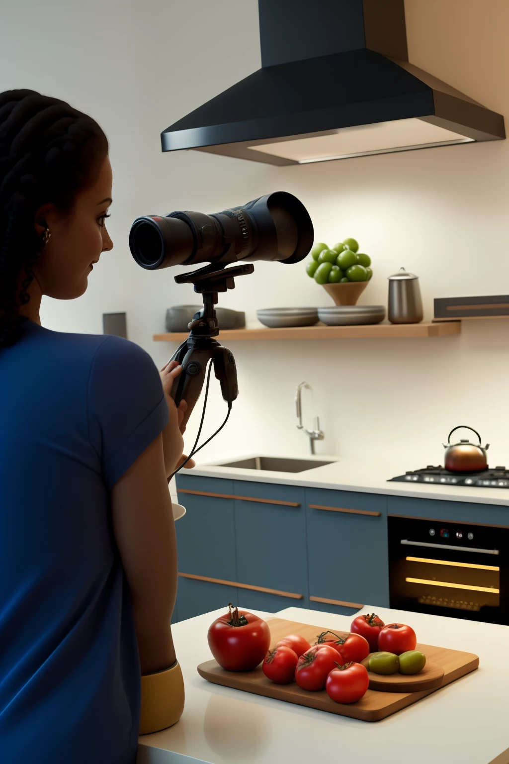 in the modern kitchen, branca, bem iluminada, recording cameras