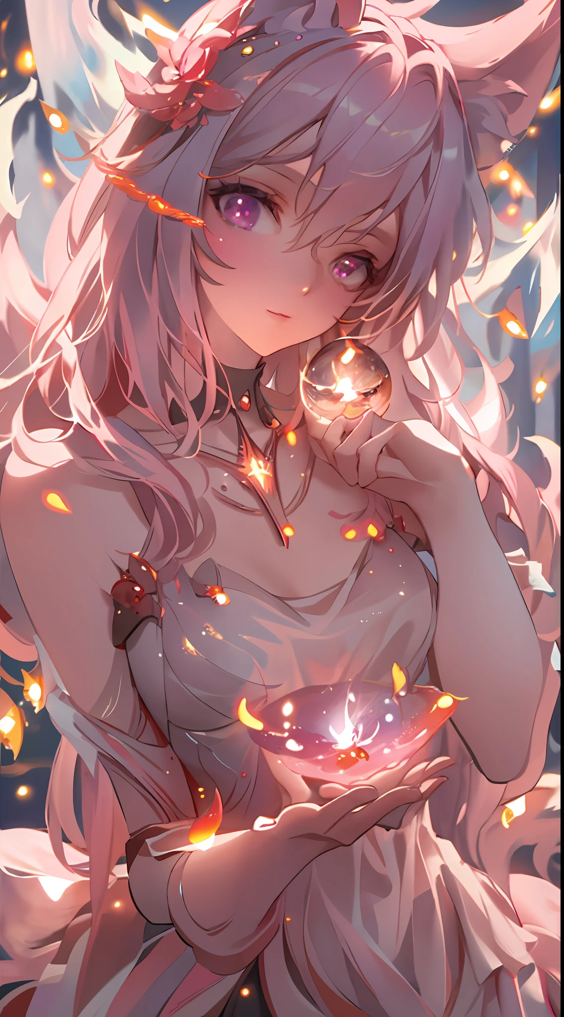 Vast landscape photo, (viewed from below, the sky is above and the open field is below), a girl standing on a flower field looking up, (full moon: 1.2), (meteor: 0.9), (nebula: 1.3), distant mountains , Trees BREAK Crafting Art, (Warm Light: 1.2), (Fireflies: 1.2), Lights, Lots of Purple and Orange, Intricate Details, Volumetric Lighting, Realism BREAK (Masterpiece: 1.2), (Best Quality), 4k, Ultra-Detailed, (Dynamic Composition: 1.4), Very Detailed, Colorful Details, (Rainbow Colors: 1.2), (Glow Lighting, Atmospheric Lighting), Dreamy, Magical, (Solo: 1.2)