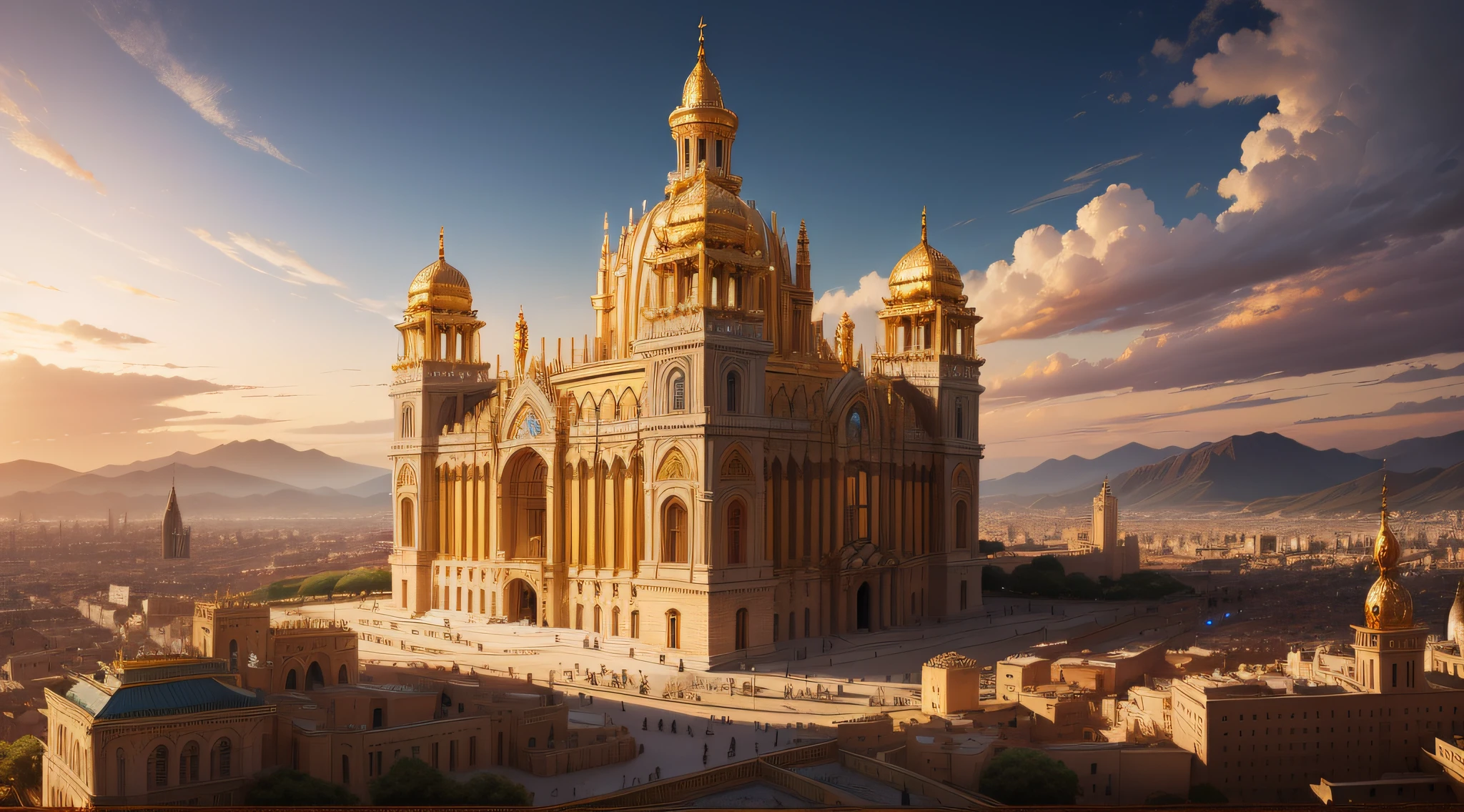 "The grandest and most opulent city of biblical times, where gold and jewels adorned every street, and luxurious palaces towered over the landscape, showcasing the finest architecture and craftsmanship."