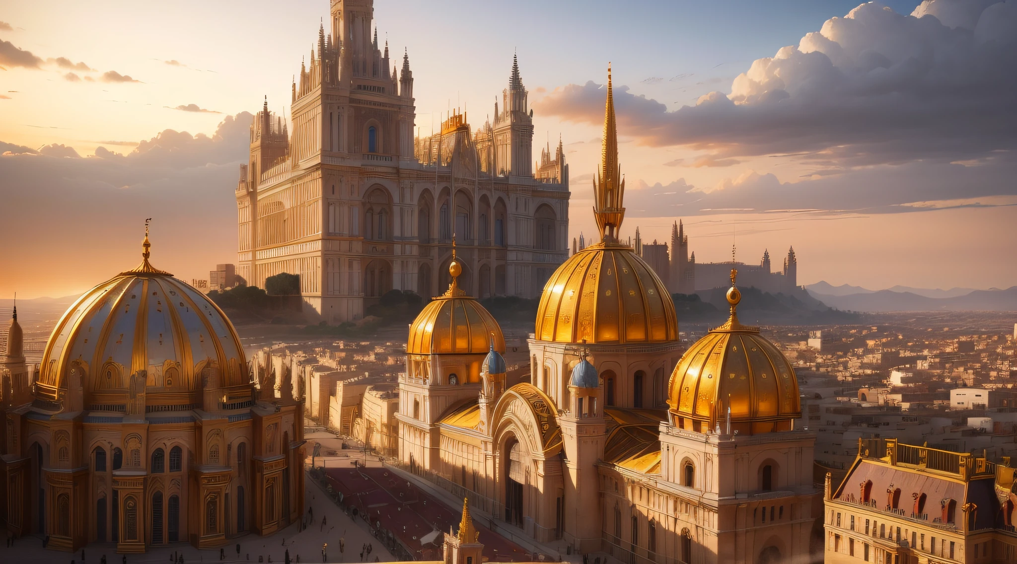 "The grandest and most opulent city of biblical times, where gold and jewels adorned every street, and luxurious palaces towered over the landscape, showcasing the finest architecture and craftsmanship."