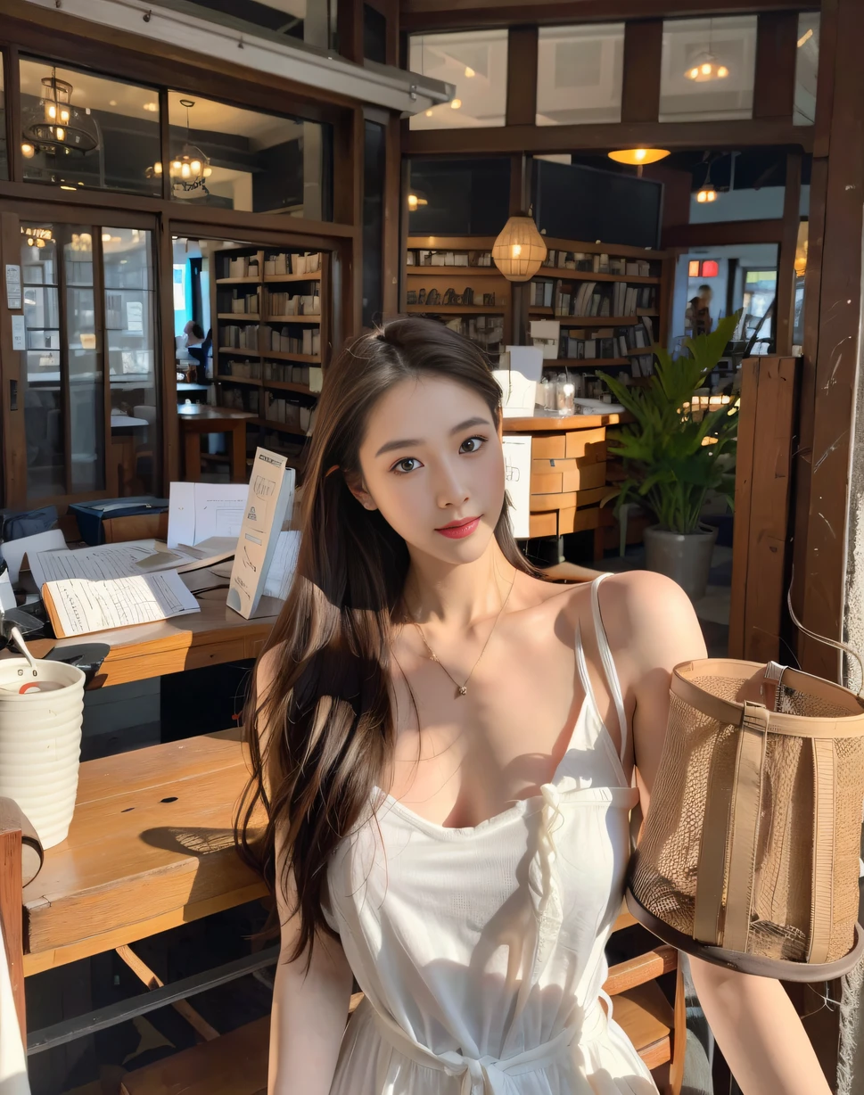 ，Masterpiece, Best quality，8K, 超高分辨率，Reallightandshadow，(Beautiful eyes looking into the camera:1.2)，Beautuful Women，Summer clothing，libraryai