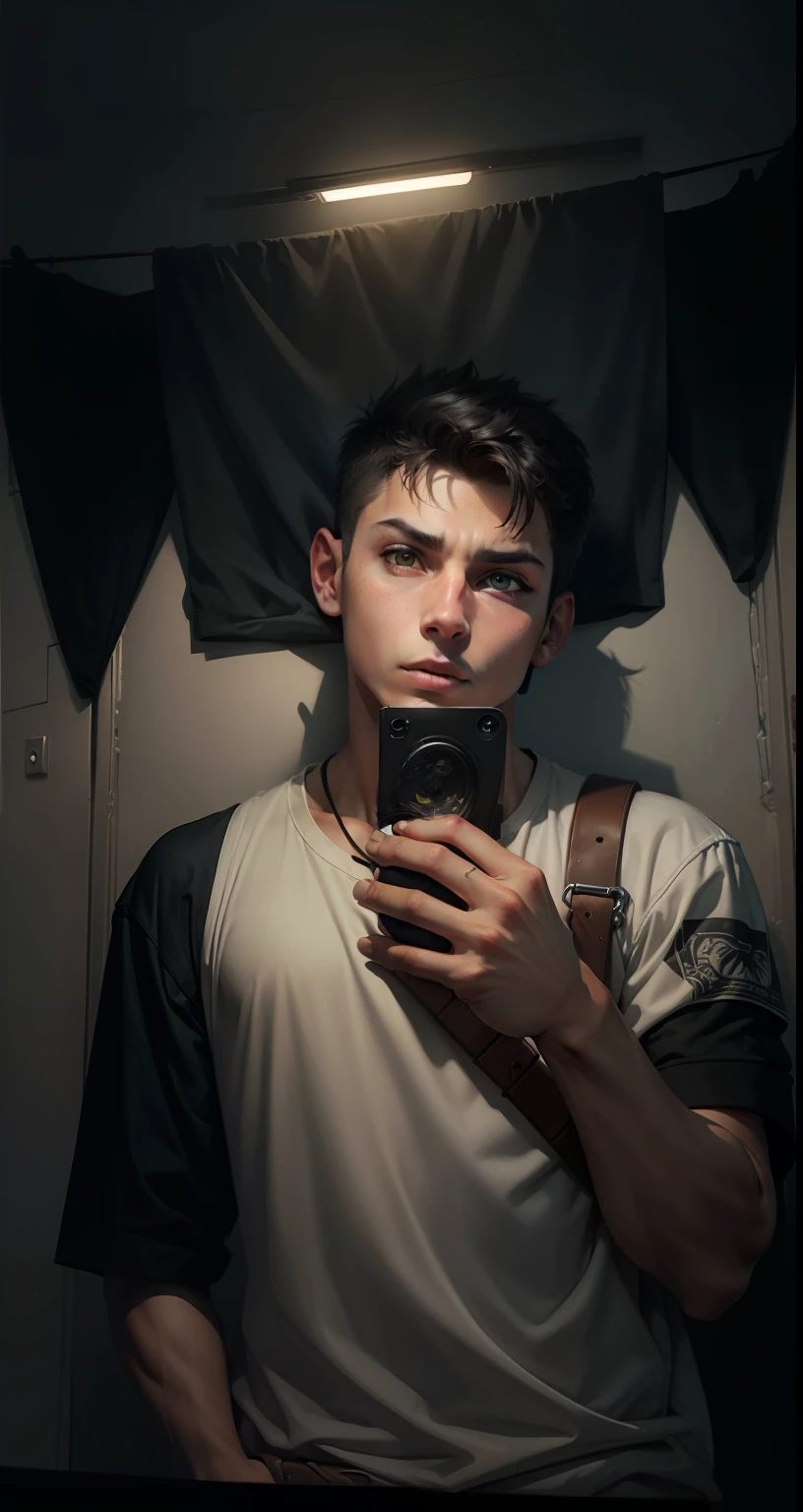 And dangerous cat and danger looking boy realistic face and change the background dark World